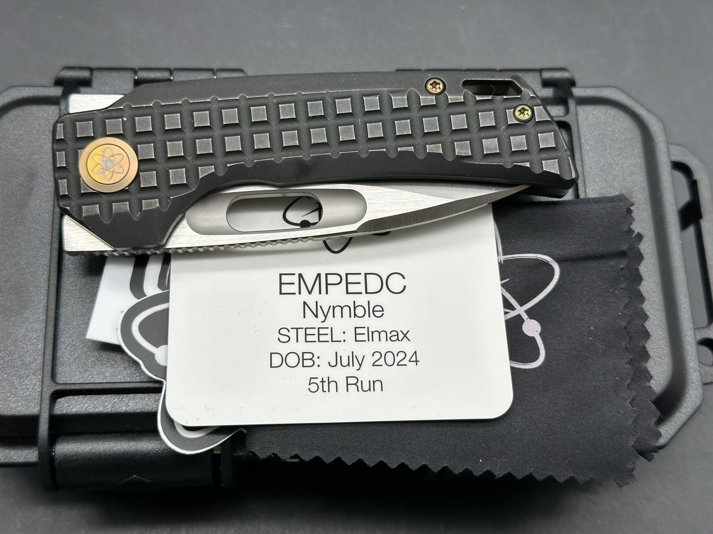 EMP EDC Nymble Elmax Satin Blade with Blackwash Titanium Frag Handle