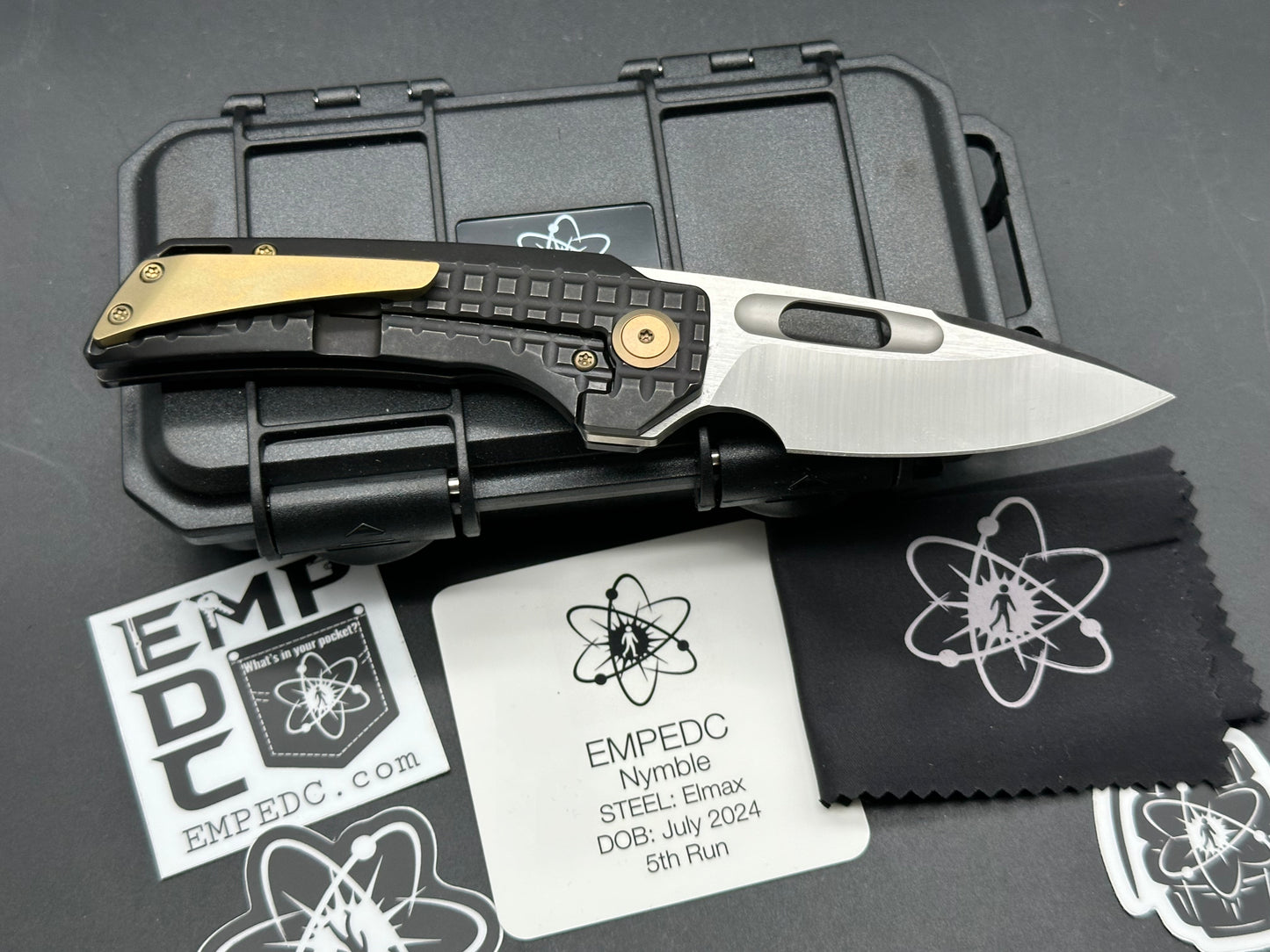 EMP EDC Nymble Elmax Satin Blade with Blackwash Titanium Frag Handle