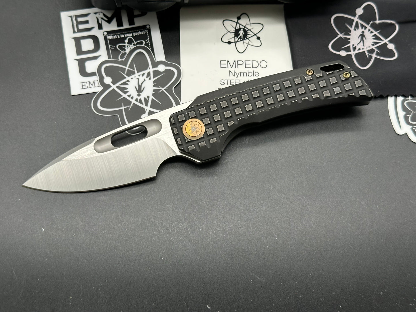 EMP EDC Nymble Elmax Satin Blade with Blackwash Titanium Frag Handle