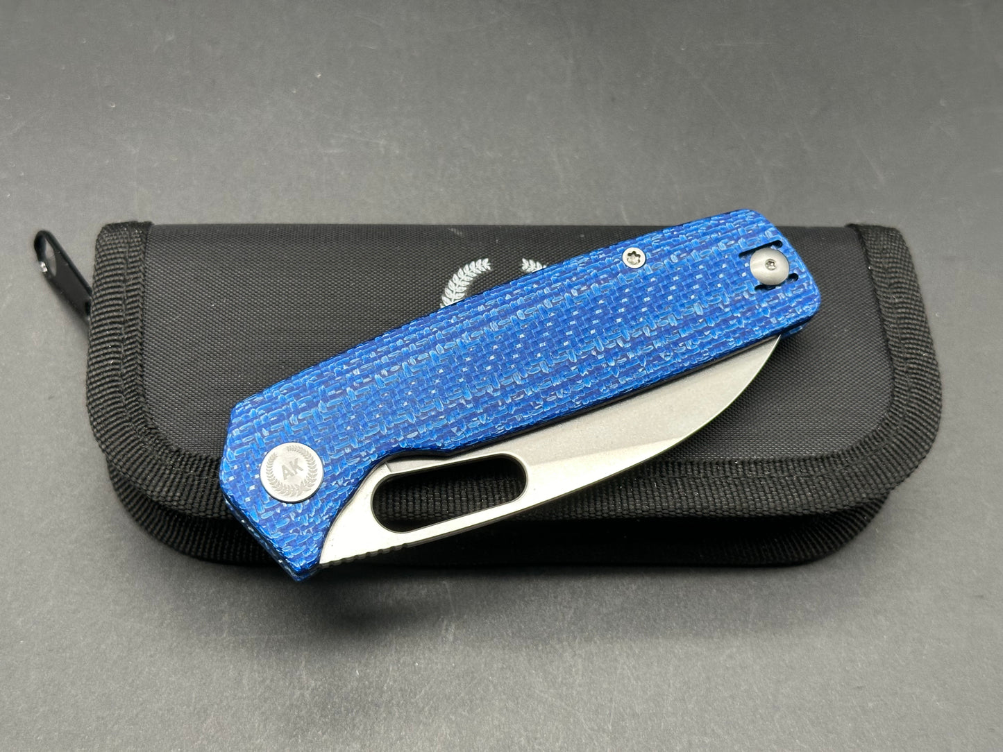 Asher Spiro 20CV Stonewash Blade with Blue Carbon Fiber Handle