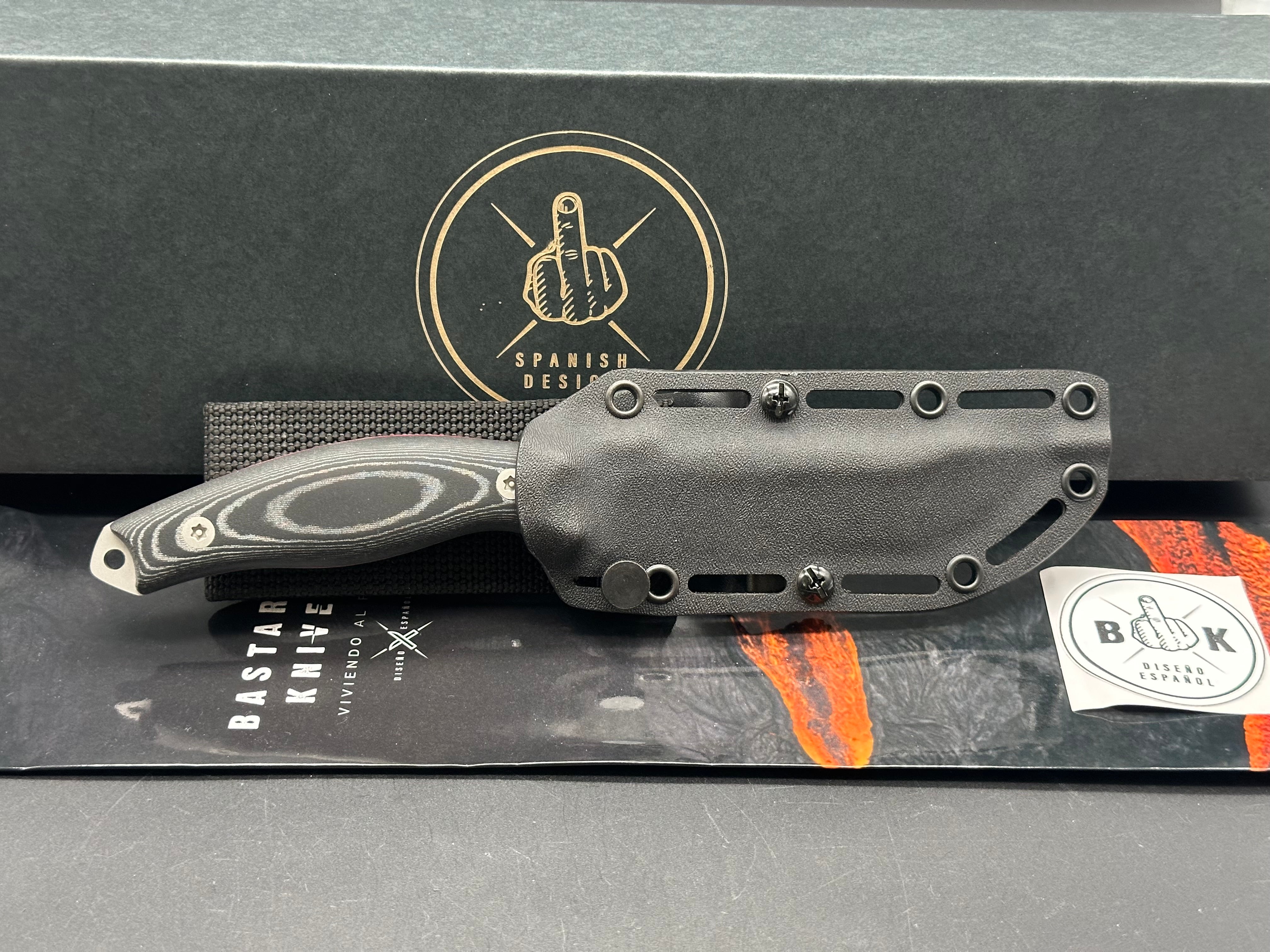 BASTARD KNIVES REAPER FIXED BLADE KNIFE BLACK MICARTA HANDLE SLEIPNER STEEL BLADE KYDEX SHEATH