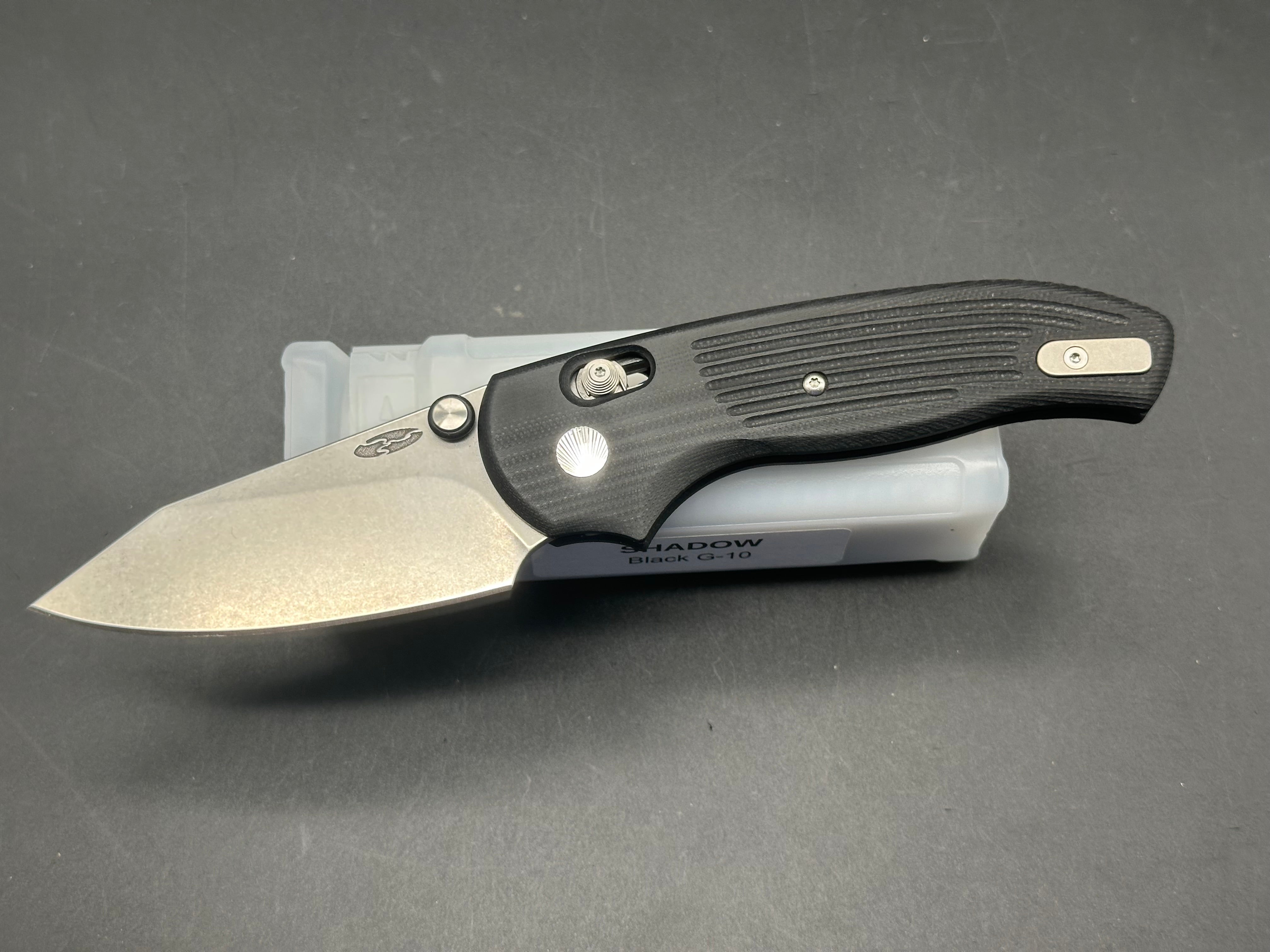 TRM - Three Rivers Mfg. Shadow 3.2" CPM 20CV Stonewash Blade with Milled Black G10 Scales
