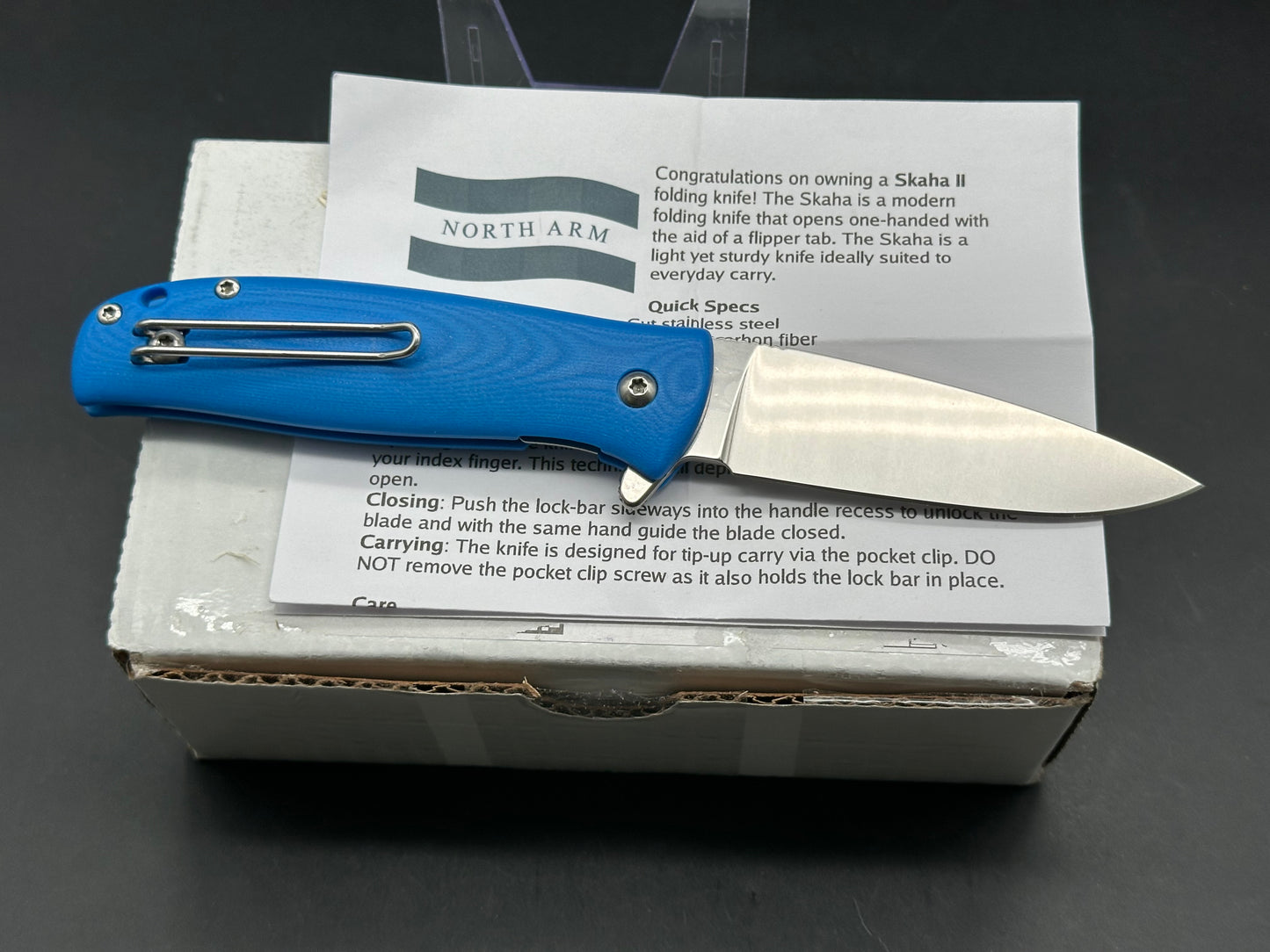 North Arm Skaha 2 MagnaCut Stonewash Blade with Blue G10 Handle