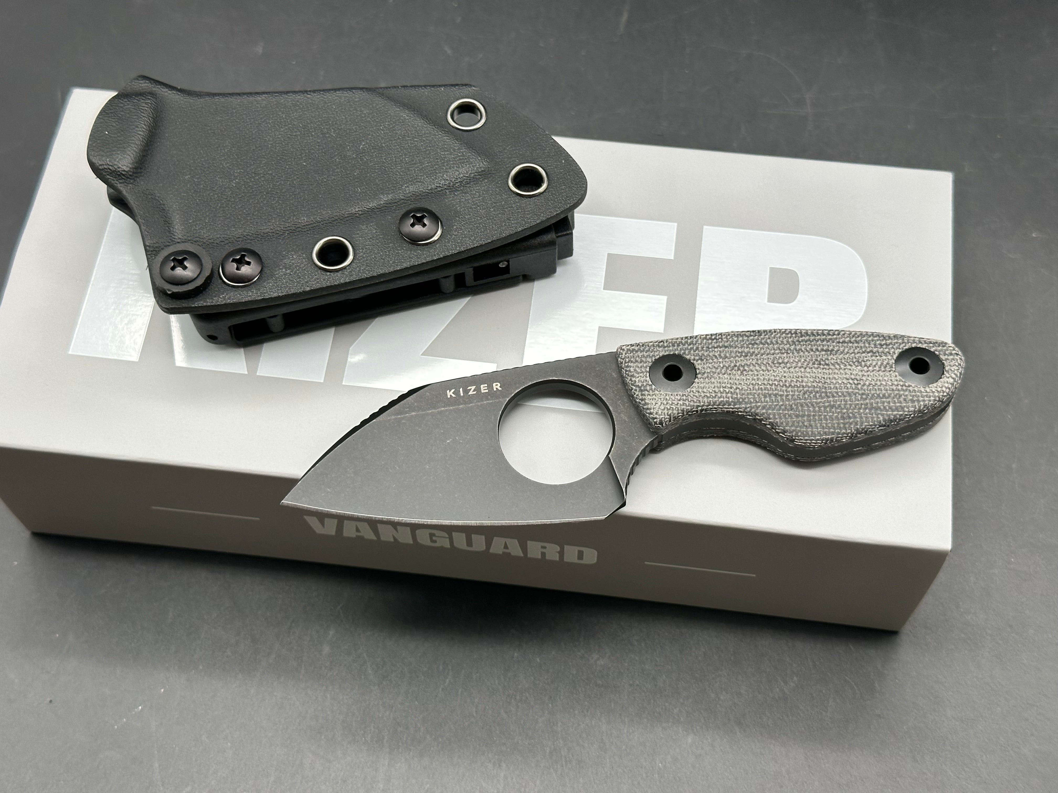 KIZER NIGHTJAR BLACK MICARTA HANDLE AUS-10 PLAIN EDGE BLACK PVD