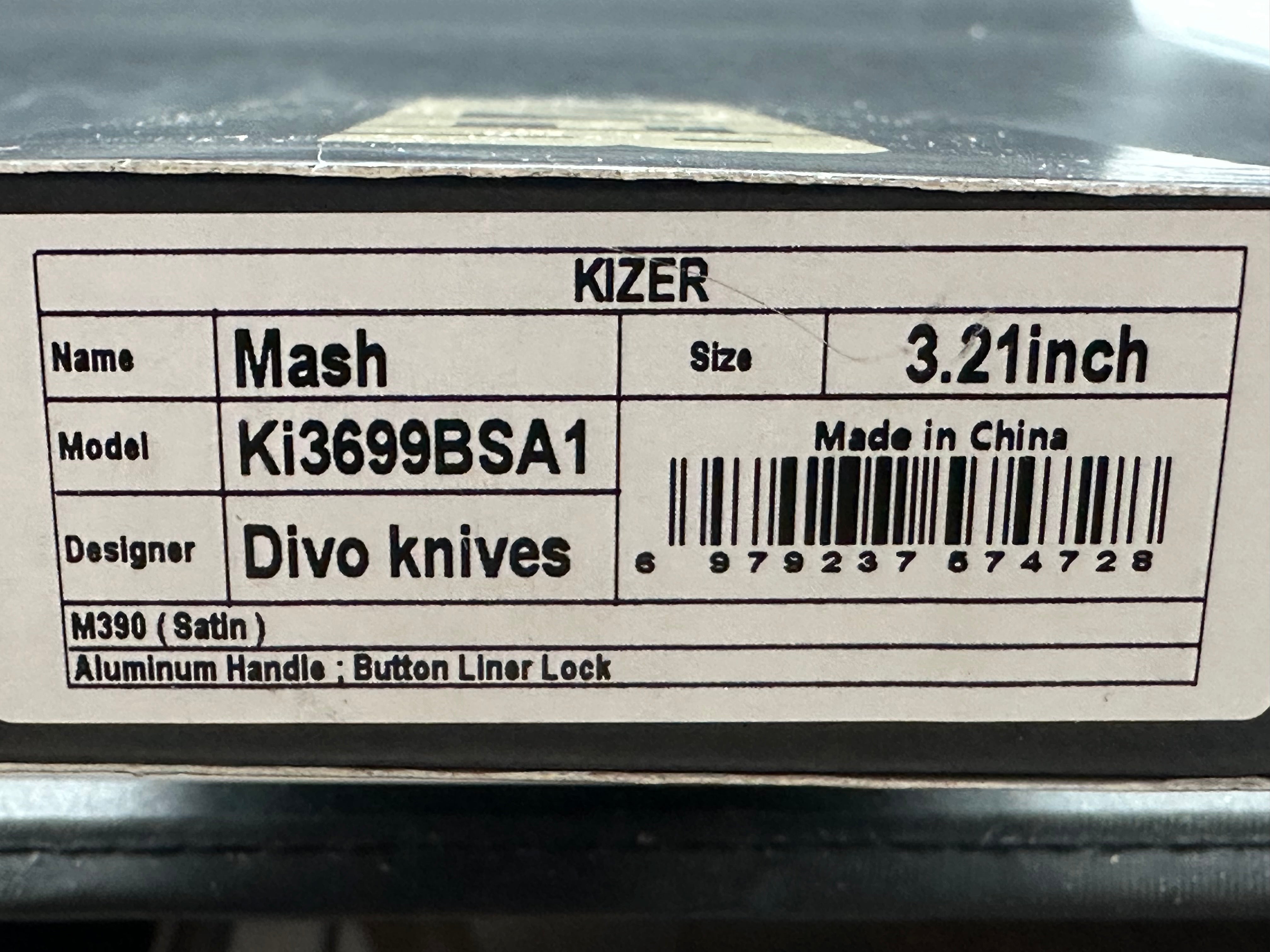 KIZER MASH BLACK ALUMINUM M390 MODIFIED SHEEPSFOOT