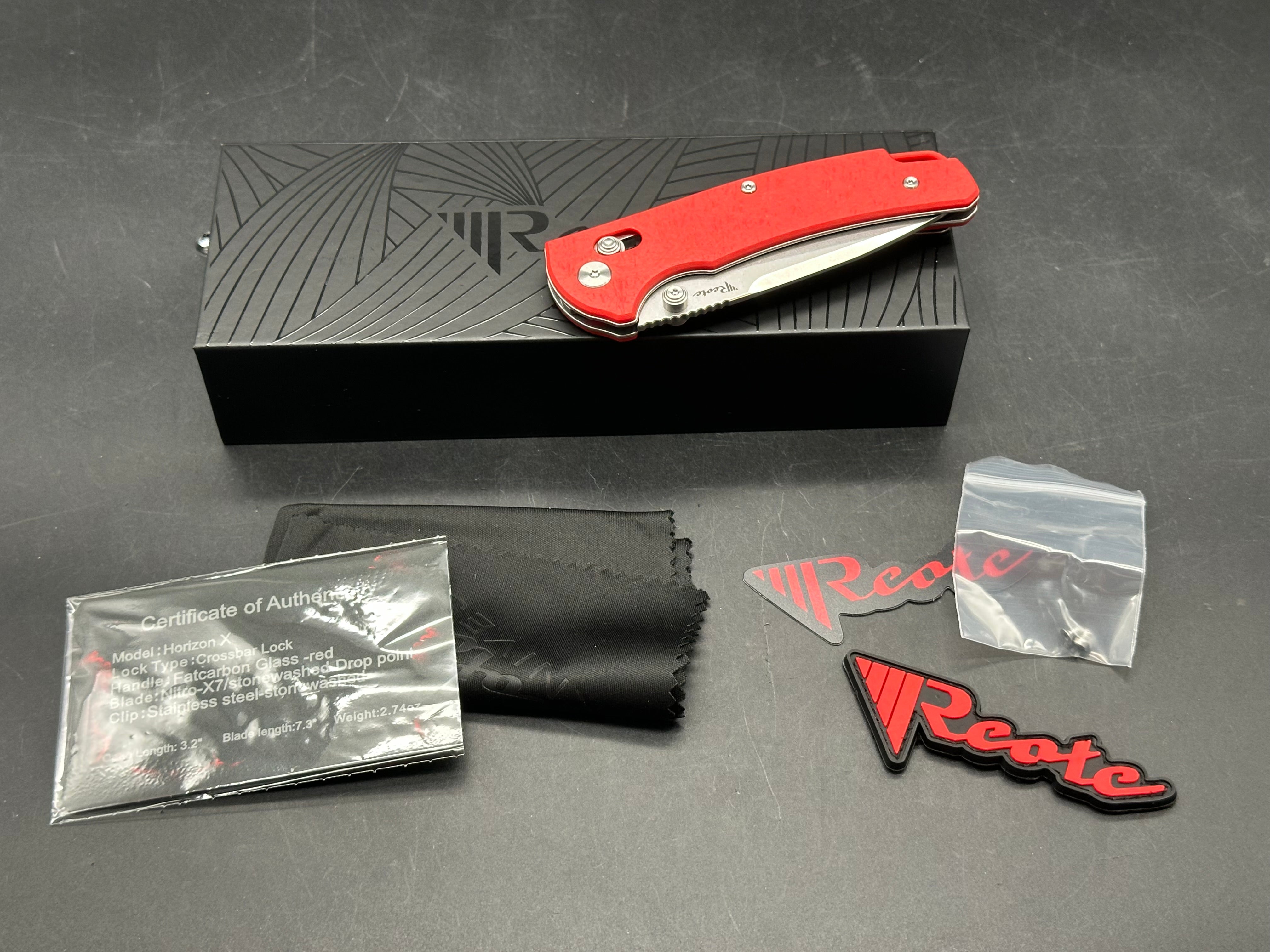 REATE HORIZON-X FOLDING KNIFE RED GLASS FATCARBON HANDLE NITRO-X7 DROP POINT