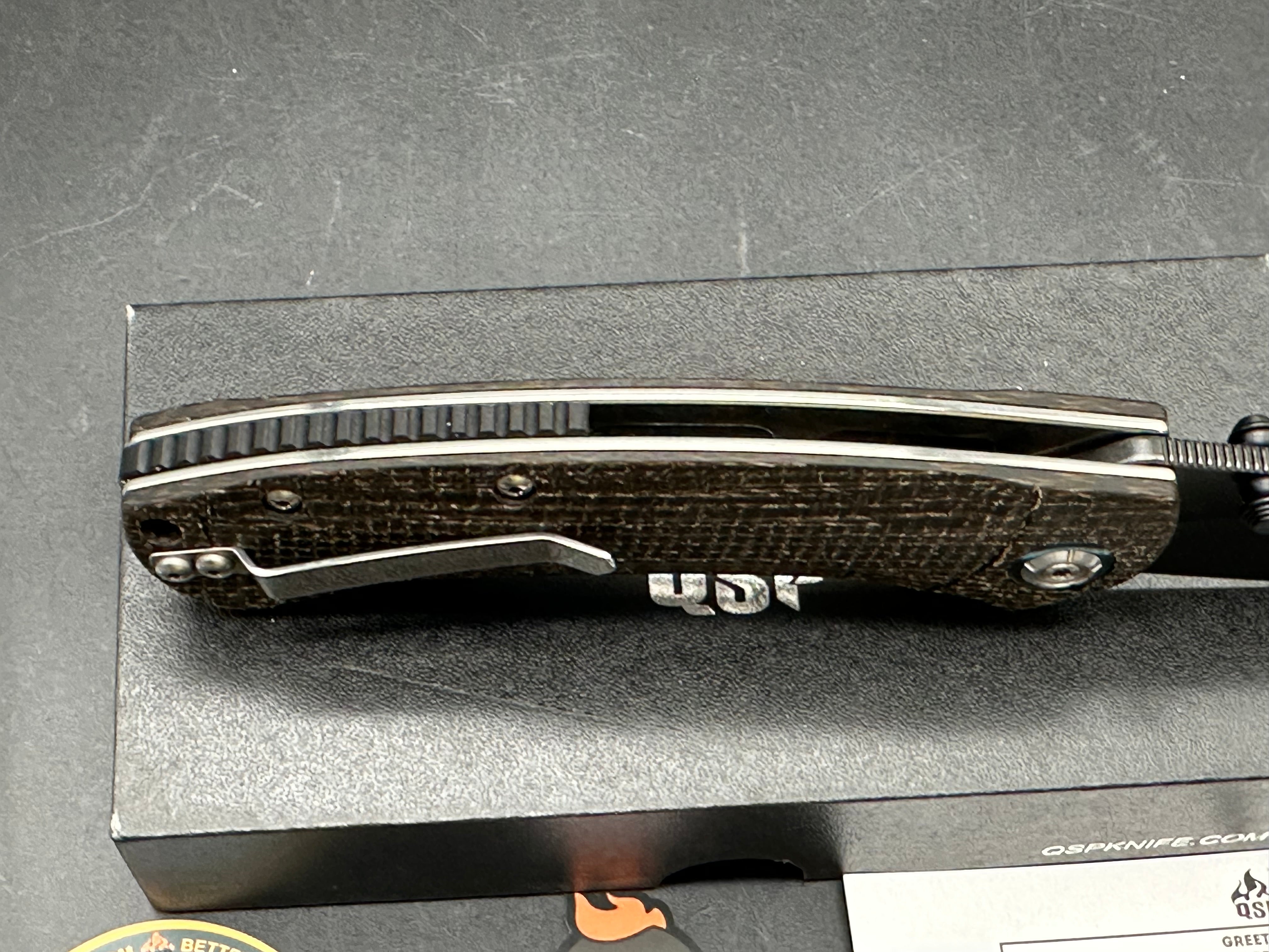 QSP COPPERHEAD FOLDING KNIFE BROWN MICARTA HANDLE 14C28N PLAIN EDGE