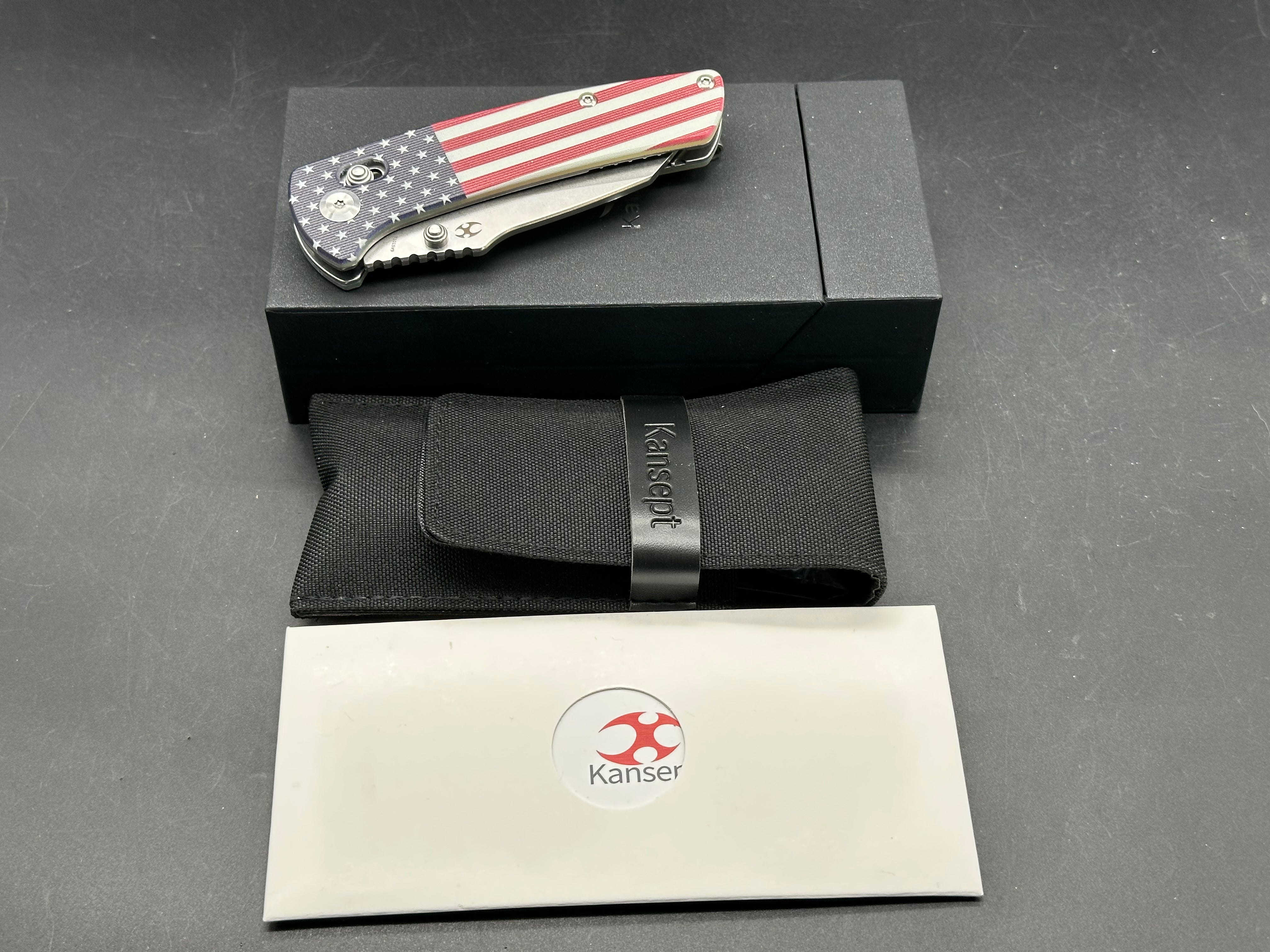 Kansept Knives Main Street Crossbar Lock Knife Jade/American Flag G-10 (3.4" SW)