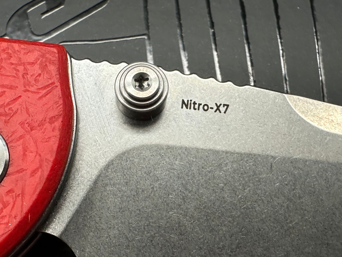 REATE HORIZON-X FOLDING KNIFE RED GLASS FATCARBON HANDLE NITRO-X7 DROP POINT