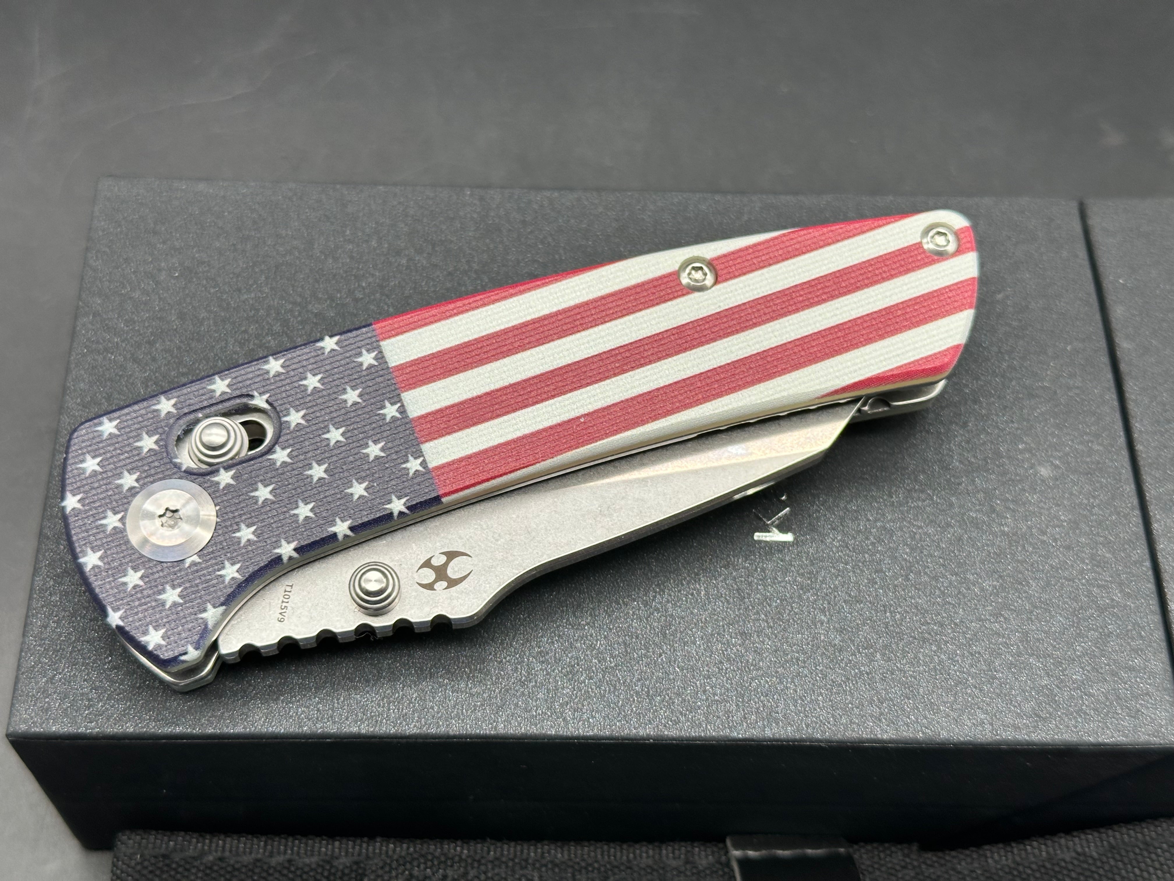 Kansept Knives Main Street Crossbar Lock Knife Jade/American Flag G-10 (3.4" SW)