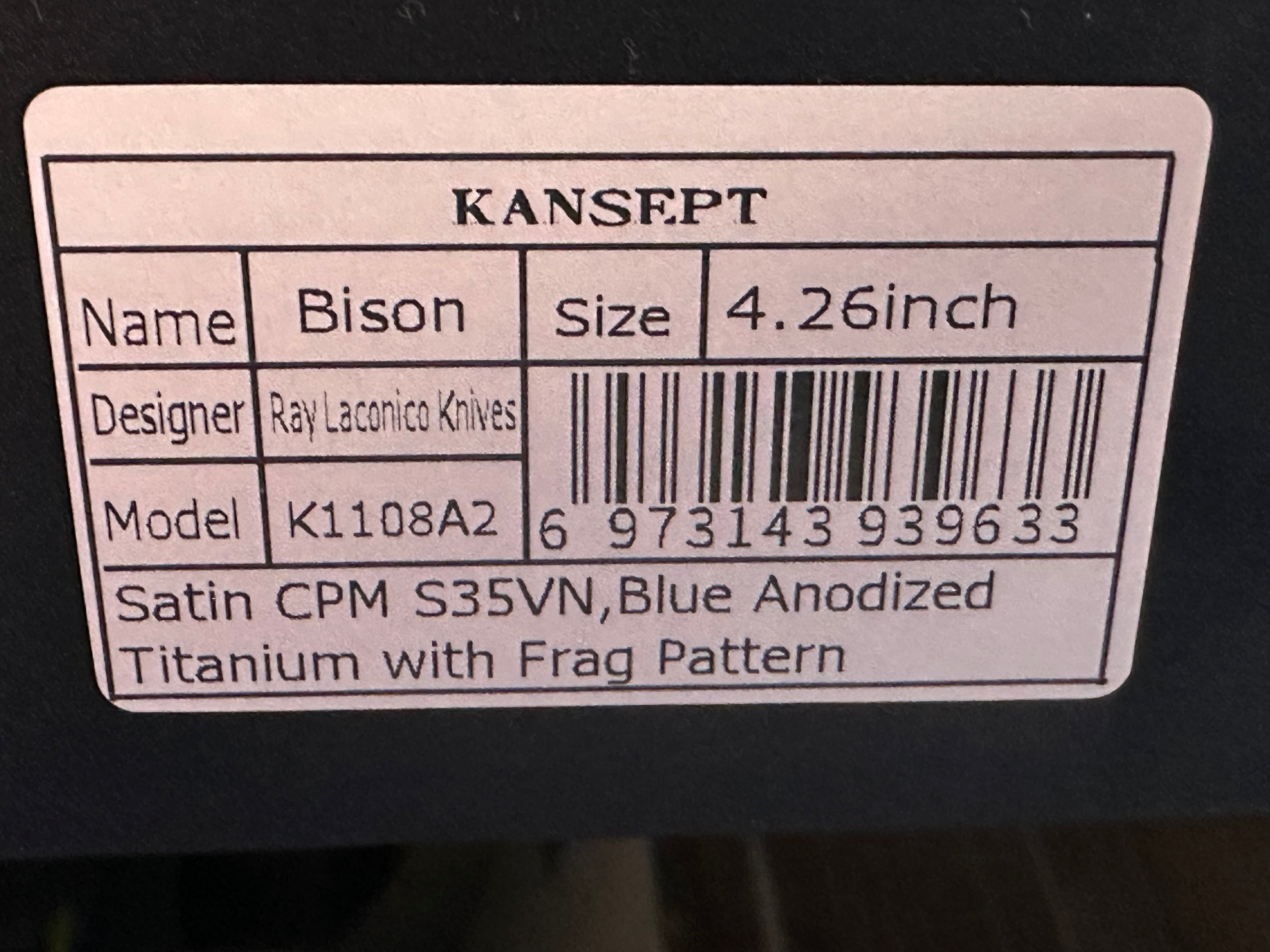 KANSEPT BISON FOLDING KNIFE BLUE TITANIUM HANDLE S35VN PLAIN EDGE SATIN FINISH