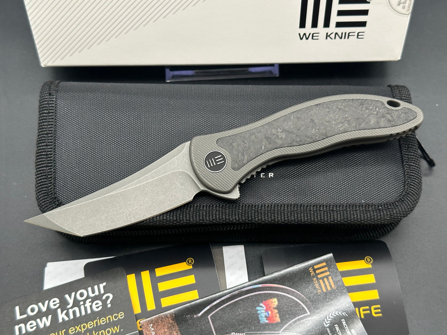 WE Knife Co. Mini Synergy Tanto Knife Ti/Shredded CF (3" Stonewash) 2012CF-A