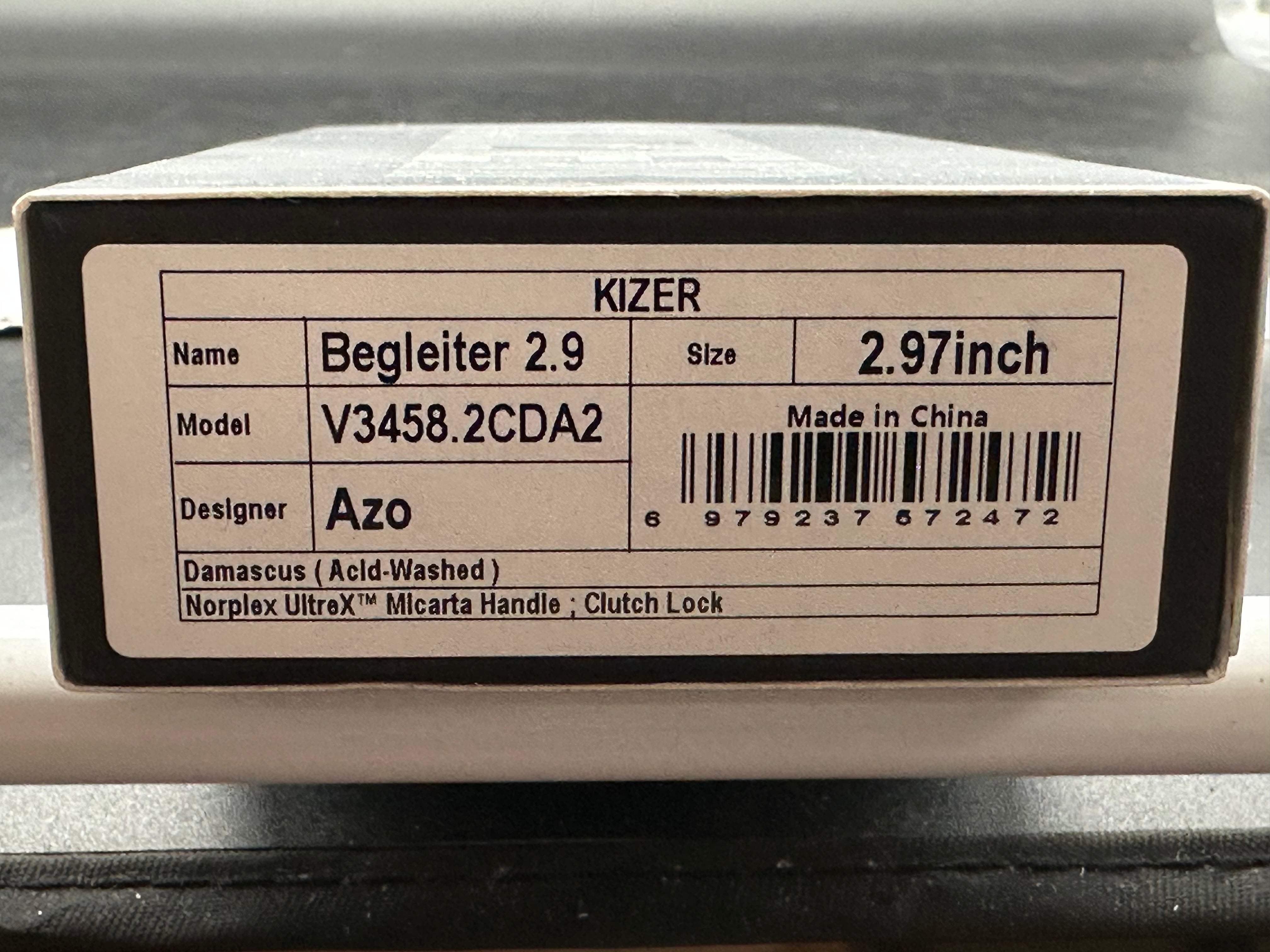KIZER BEGLEITER 2.9 BROWN MICARTA HANDLE DAMASCUS ACID WASH FINISH