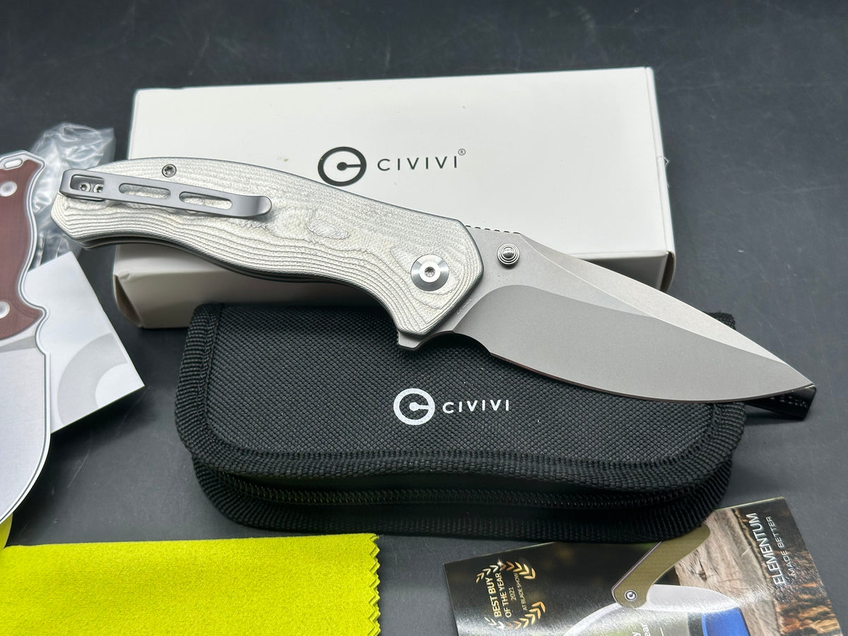 CIVIVI VYRENT FOLDING KNIFE SILVER G10/ALUMINUM FOIL HANDLE NITRO-X7 DROP POINT PLAIN EDGE