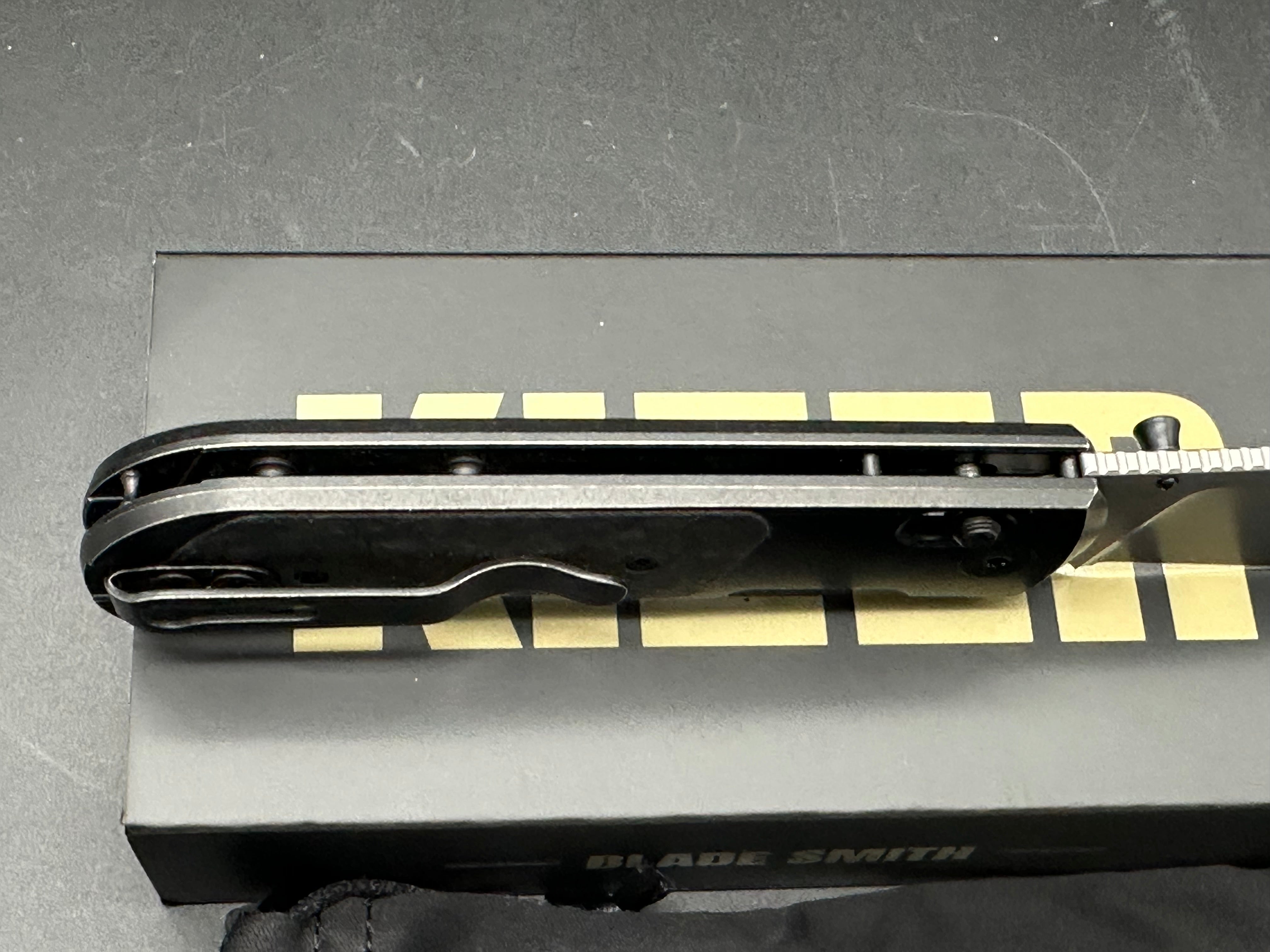 KIZER TYCHO FOLDING KNIFE TITANIUM/CARBON FIBER HANDLE M390 CLIP POINT PLAIN EDGE STONEWASH FINISH