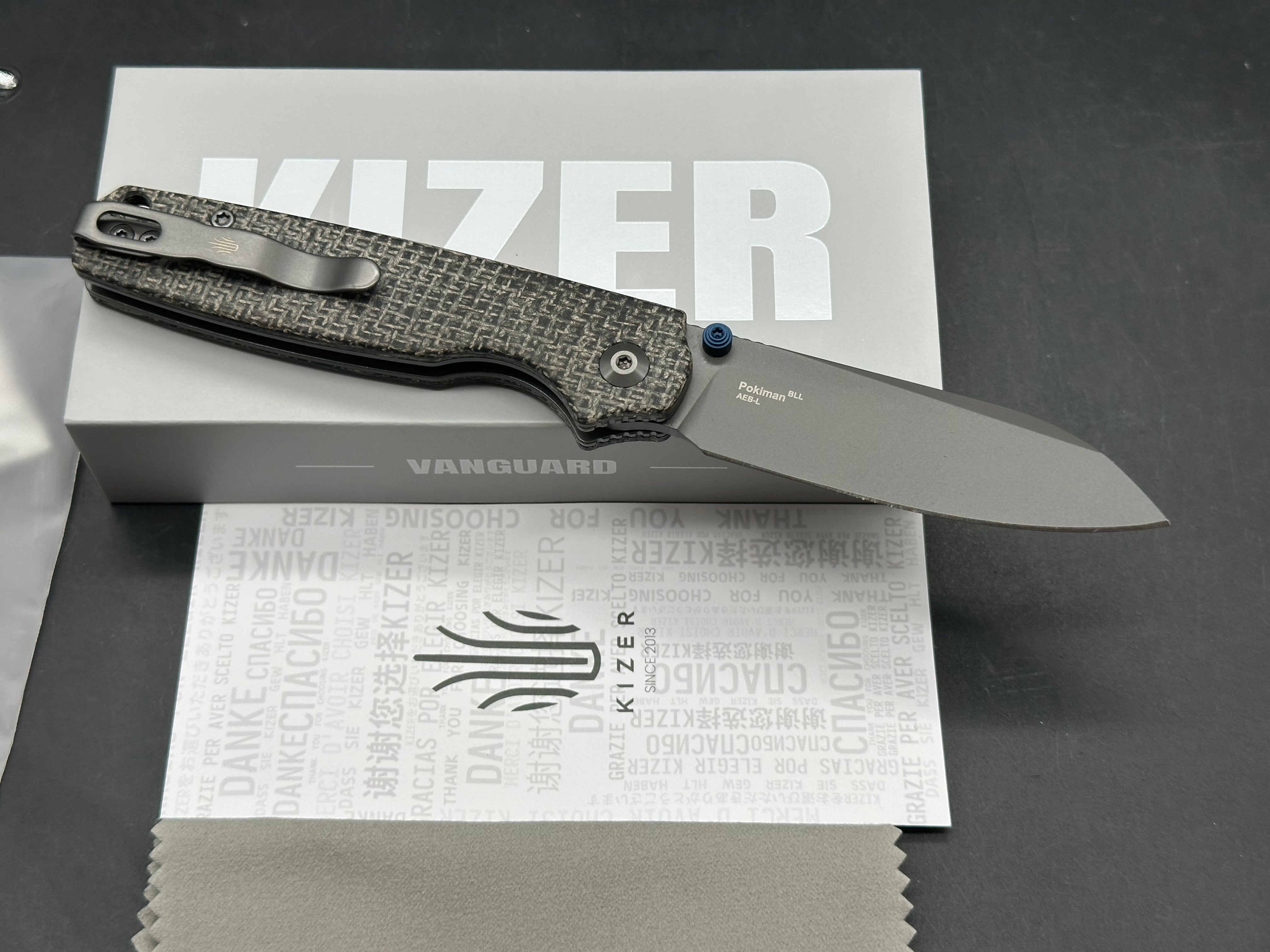 KIZER POKIMAN BLL BLACK MICARTA HANDLE AEB-L SHEEPSFOOT