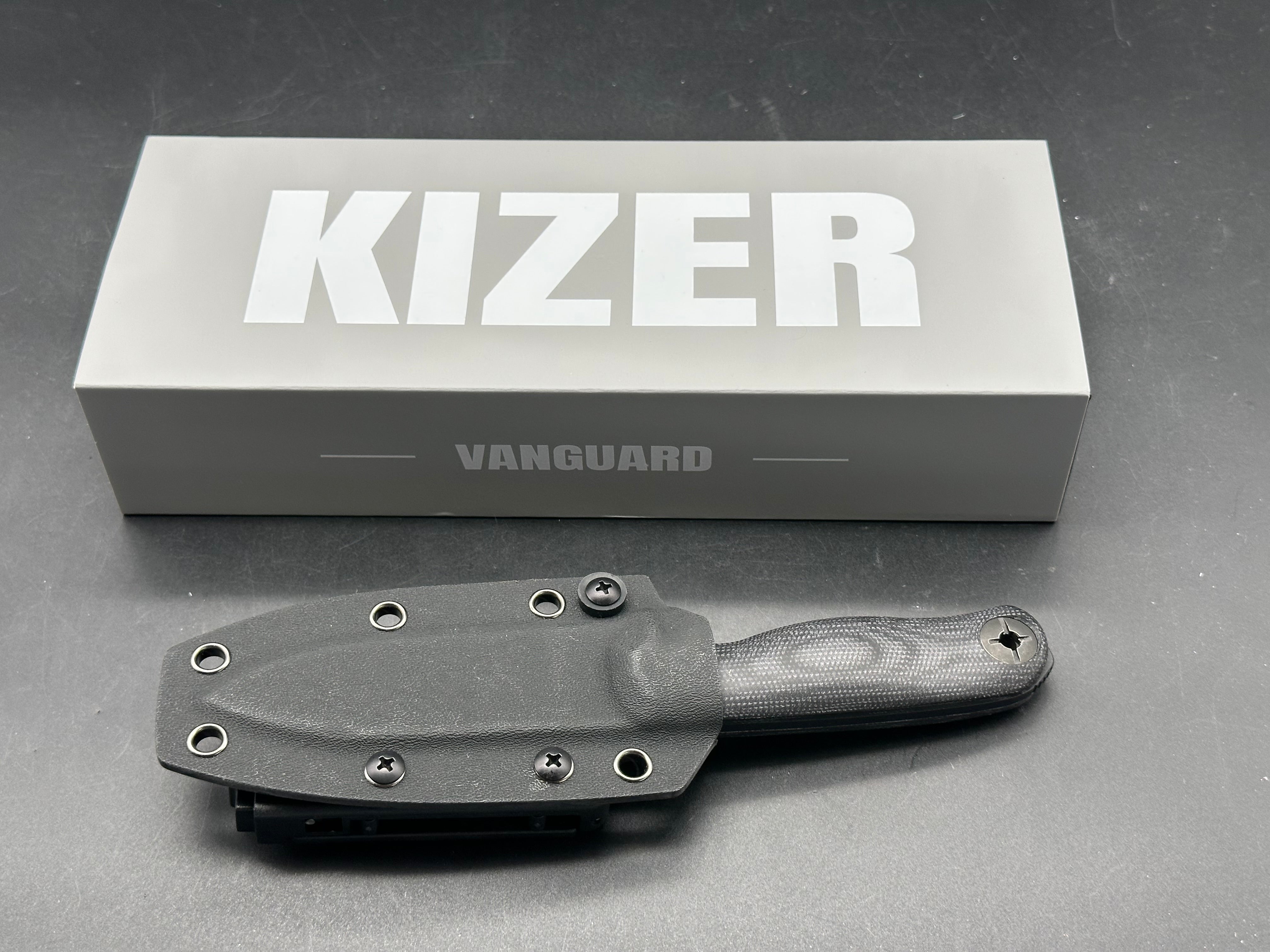 KIZER DROP BEAR FIX 3 FIXED BLADE KNIFE BLACK MICARTA HANDLE 1095 DROP POINT PLAIN BLACK BLADE