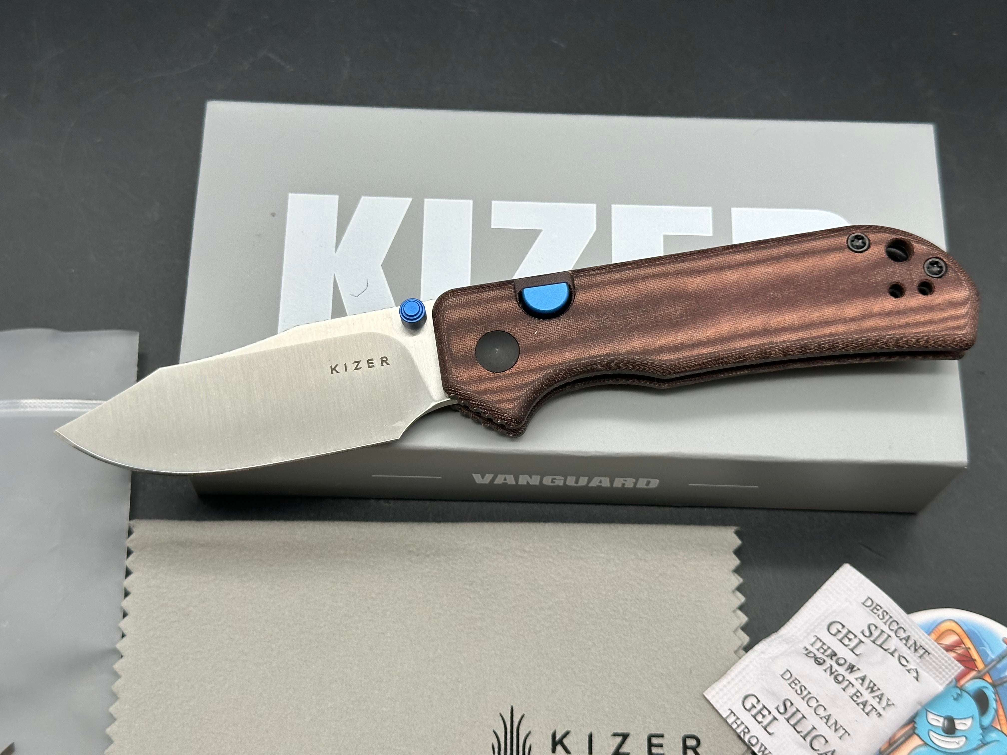 KIZER NICE GUY BROWN MADDER MICARTA HANDLE AEB-L CLIP POINT PLAIN EDGE