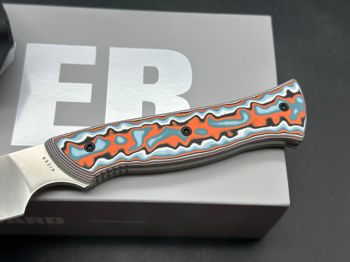 KIZER WHIP TAIL FIXED BLADE KNIFE COLOR VORTEX MICARTA/GID G10 HANDLE AEB-L SHEEPSFOOT