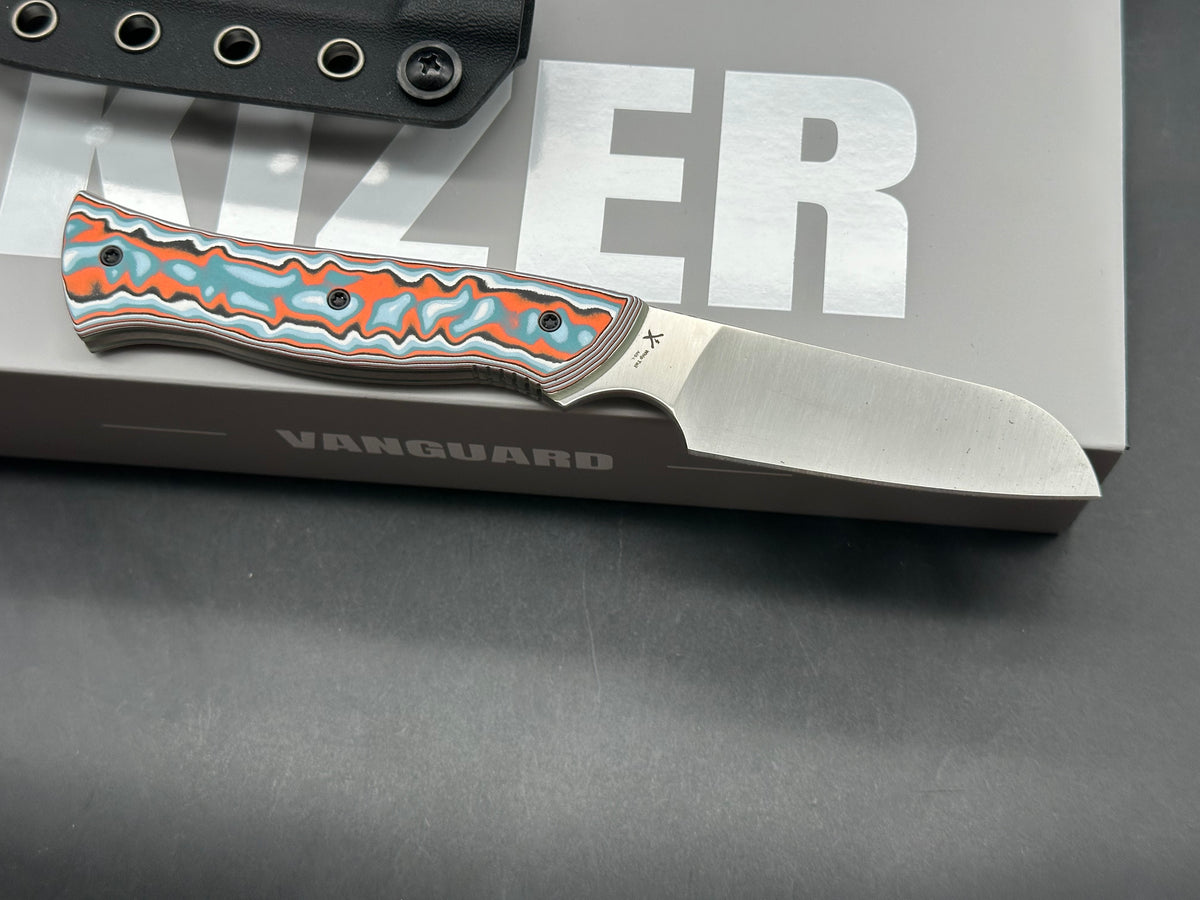 KIZER WHIP TAIL FIXED BLADE KNIFE COLOR VORTEX MICARTA/GID G10 HANDLE AEB-L SHEEPSFOOT