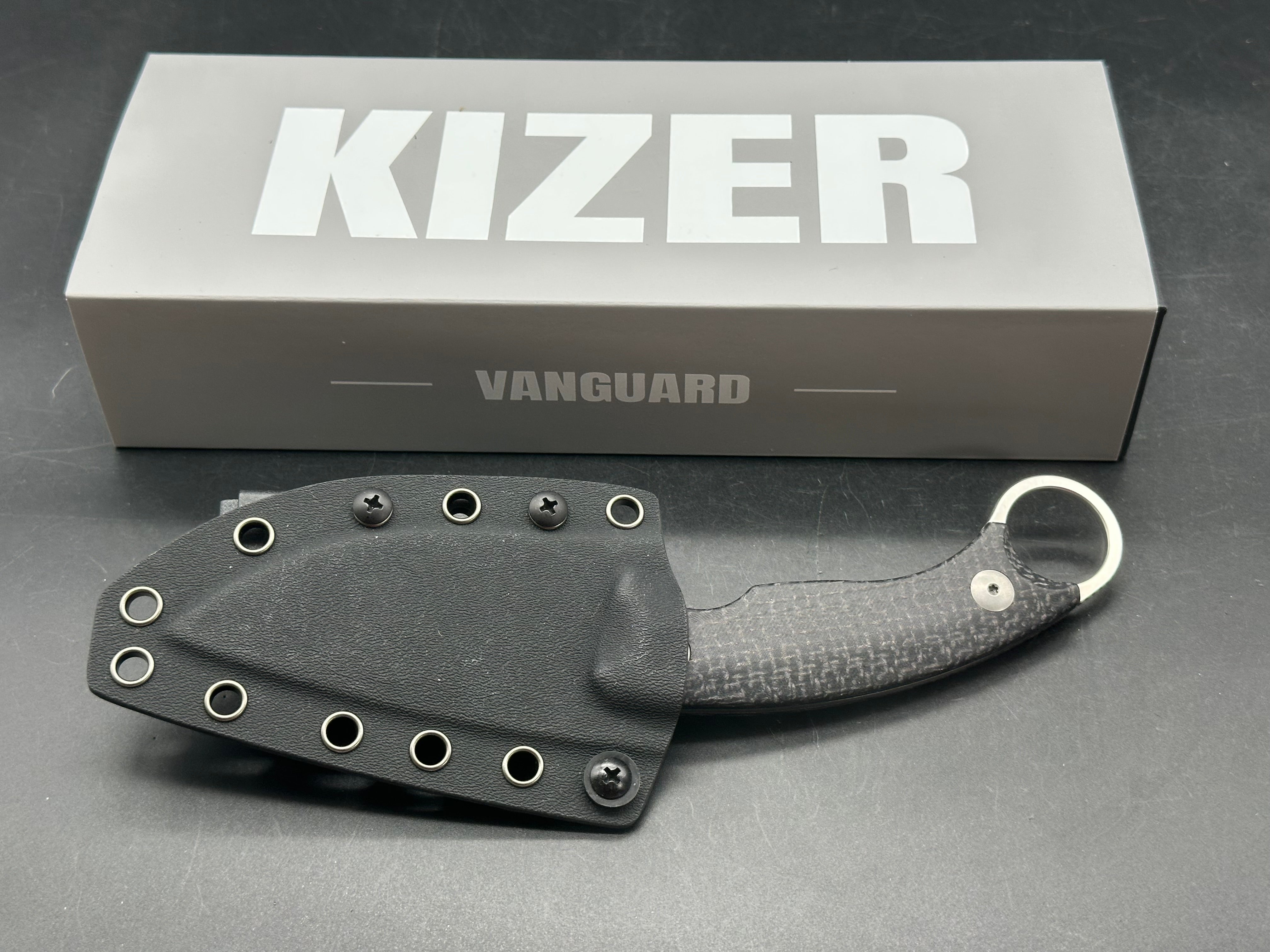 KIZER CABOX II FIXED BLADE KNIFE BROWN MICARTA HANDLE AEB-L DROP POINT