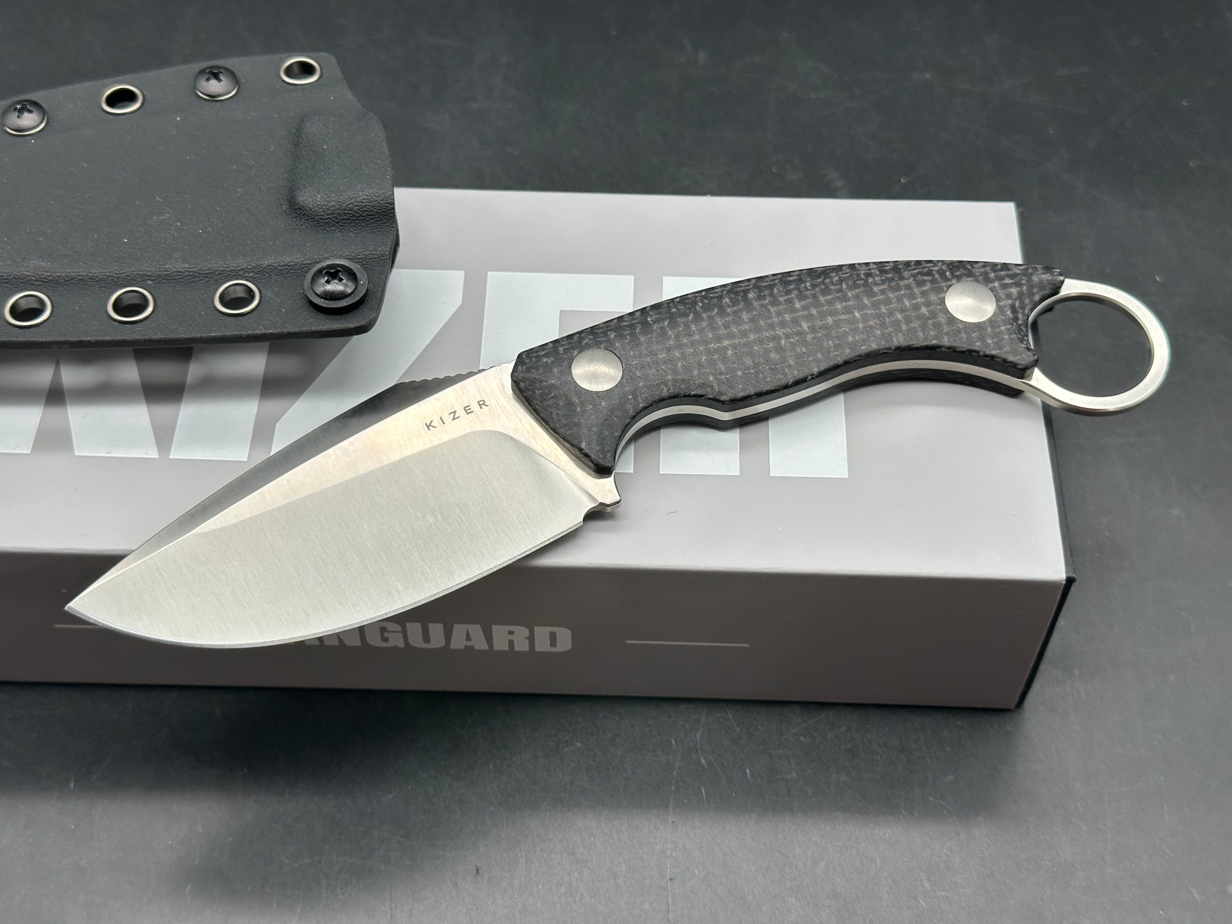 KIZER CABOX II FIXED BLADE KNIFE BROWN MICARTA HANDLE AEB-L DROP POINT