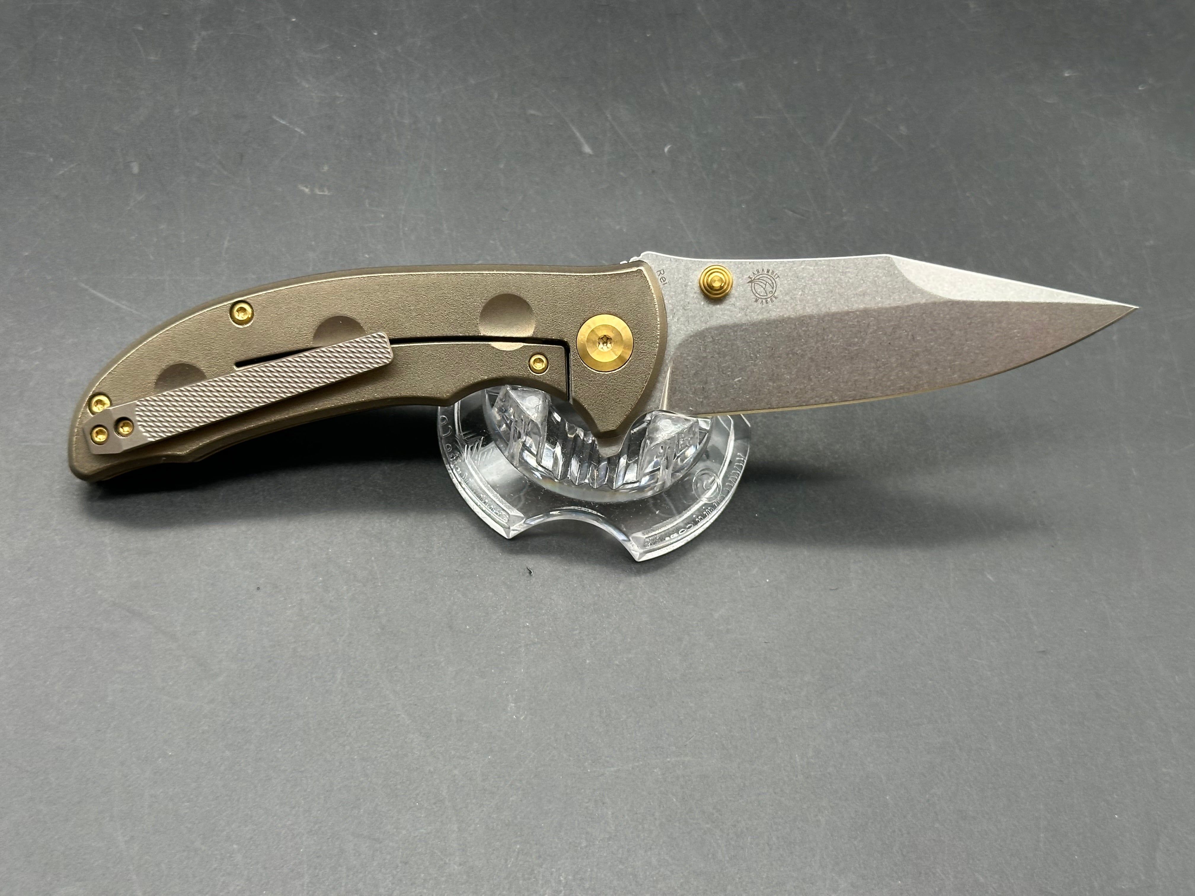 KANSEPT REI FOLDING KNIFE ORANGE PEEL BRONZE TITANIUM HANDLE 20CV PLAIN EDGE STONEWASH FINISH