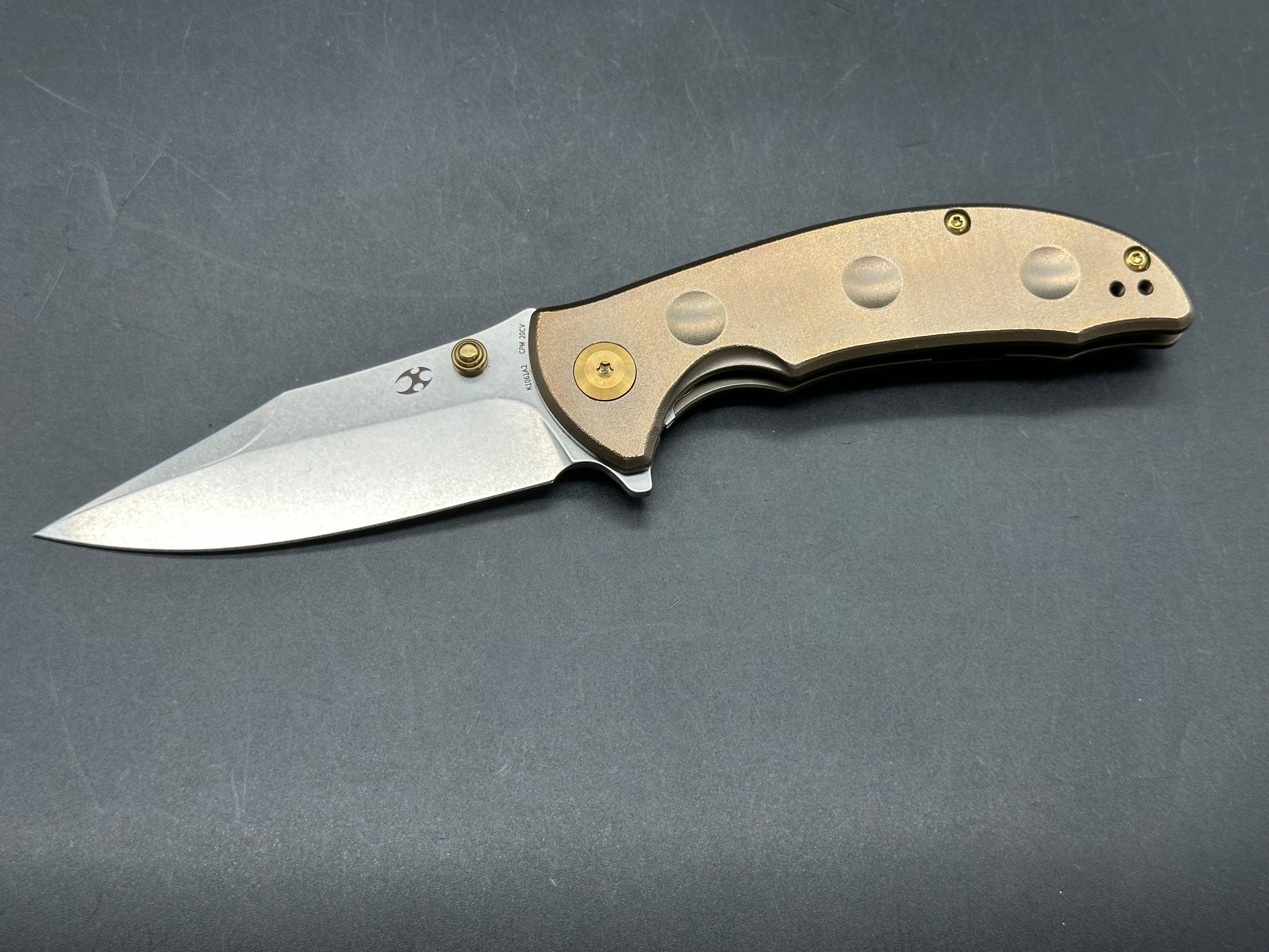 KANSEPT REI FOLDING KNIFE ORANGE PEEL BRONZE TITANIUM HANDLE 20CV PLAIN EDGE STONEWASH FINISH