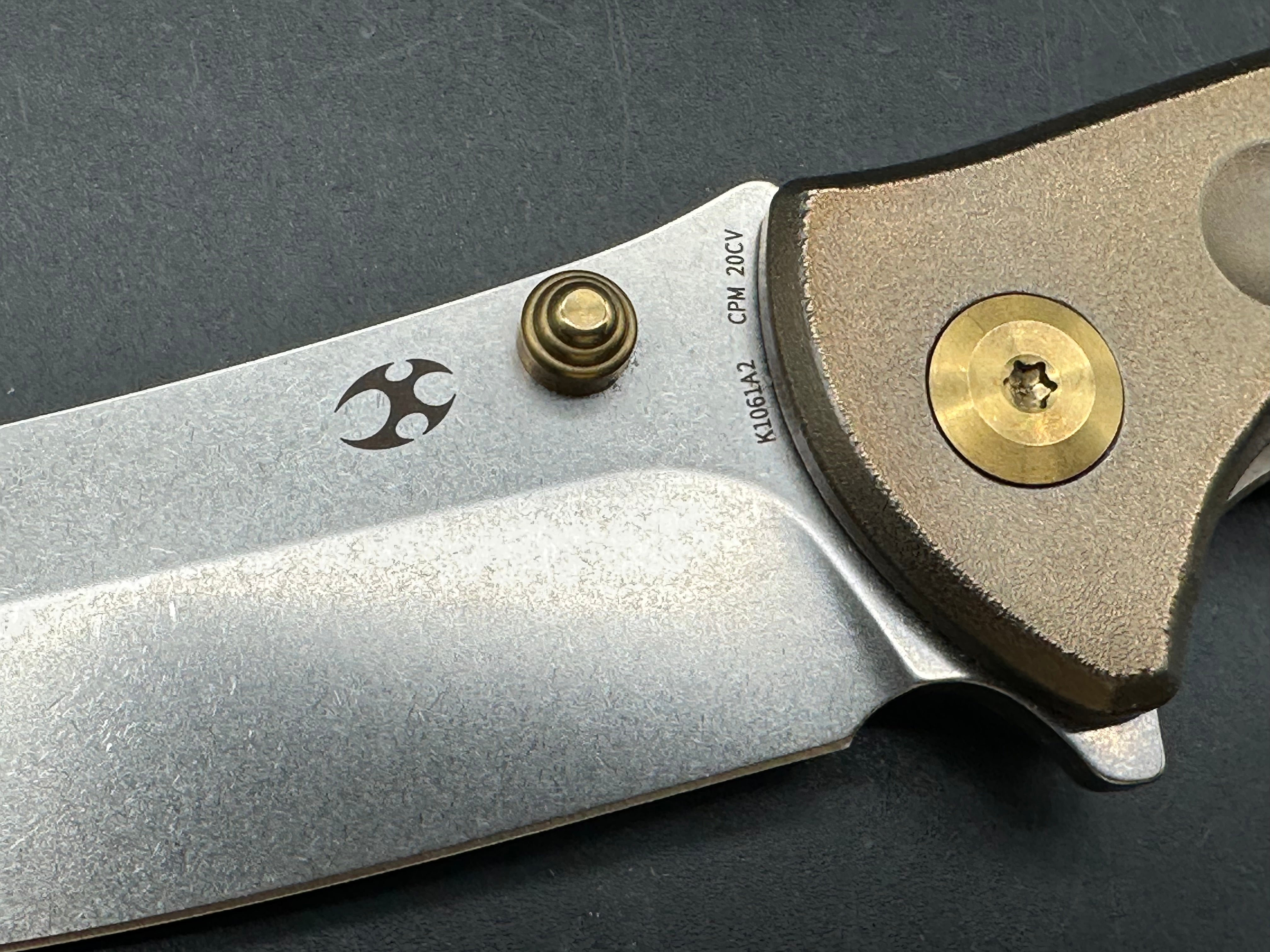 KANSEPT REI FOLDING KNIFE ORANGE PEEL BRONZE TITANIUM HANDLE 20CV PLAIN EDGE STONEWASH FINISH