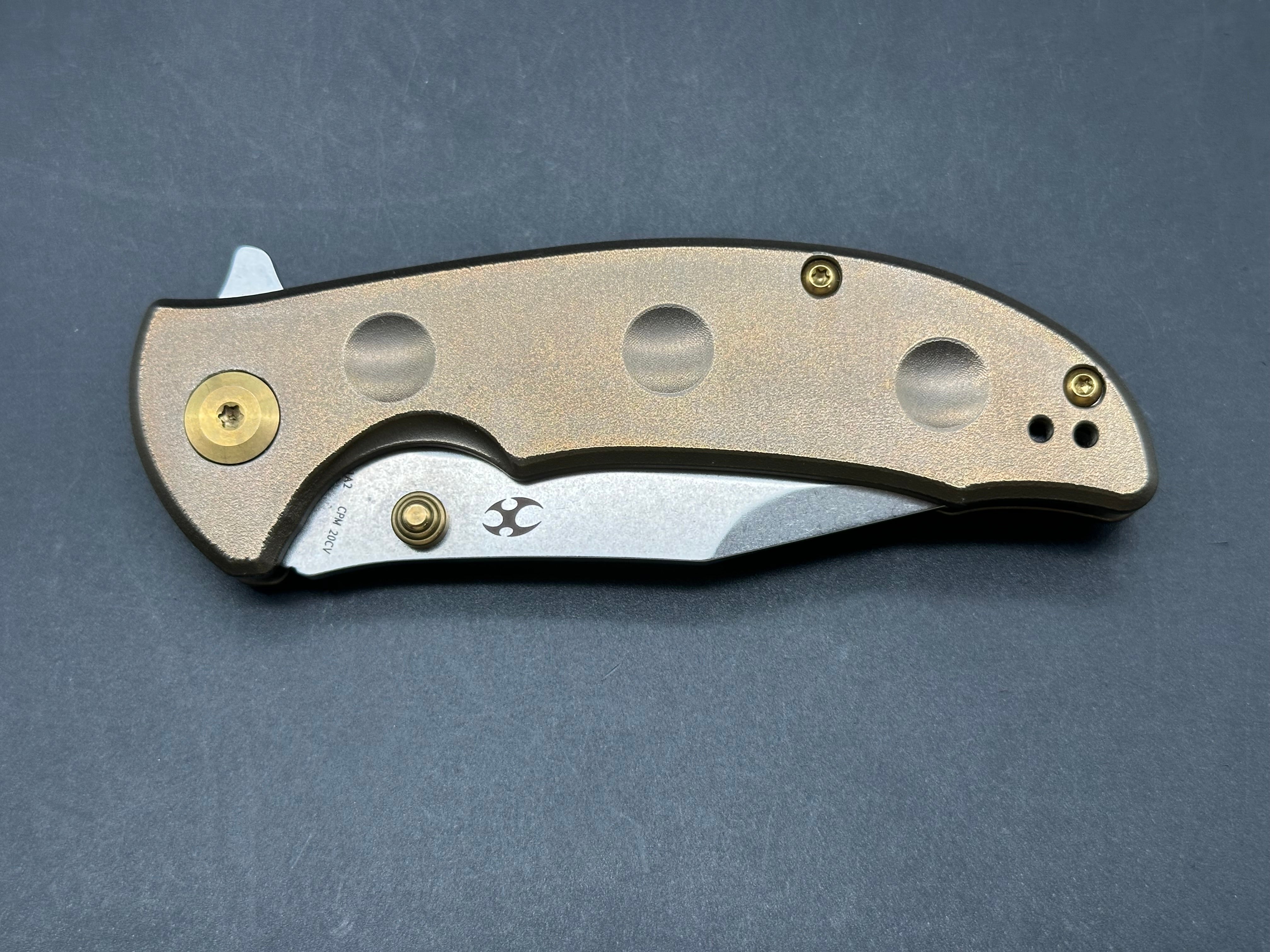 KANSEPT REI FOLDING KNIFE ORANGE PEEL BRONZE TITANIUM HANDLE 20CV PLAIN EDGE STONEWASH FINISH