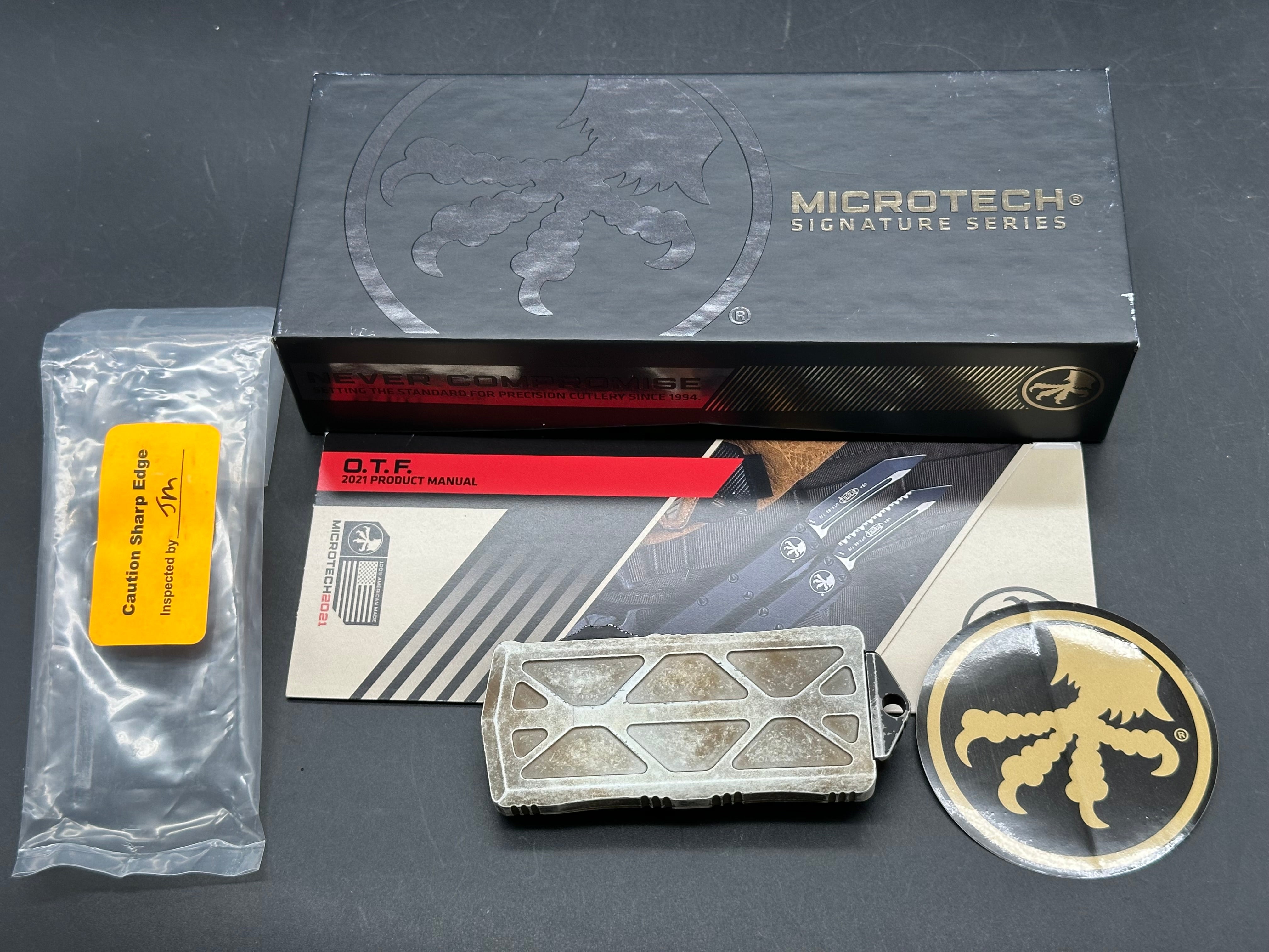 Microtech Exocet Sandtrooper Signature Series T/E OTF Auto - Distressed White Tanto