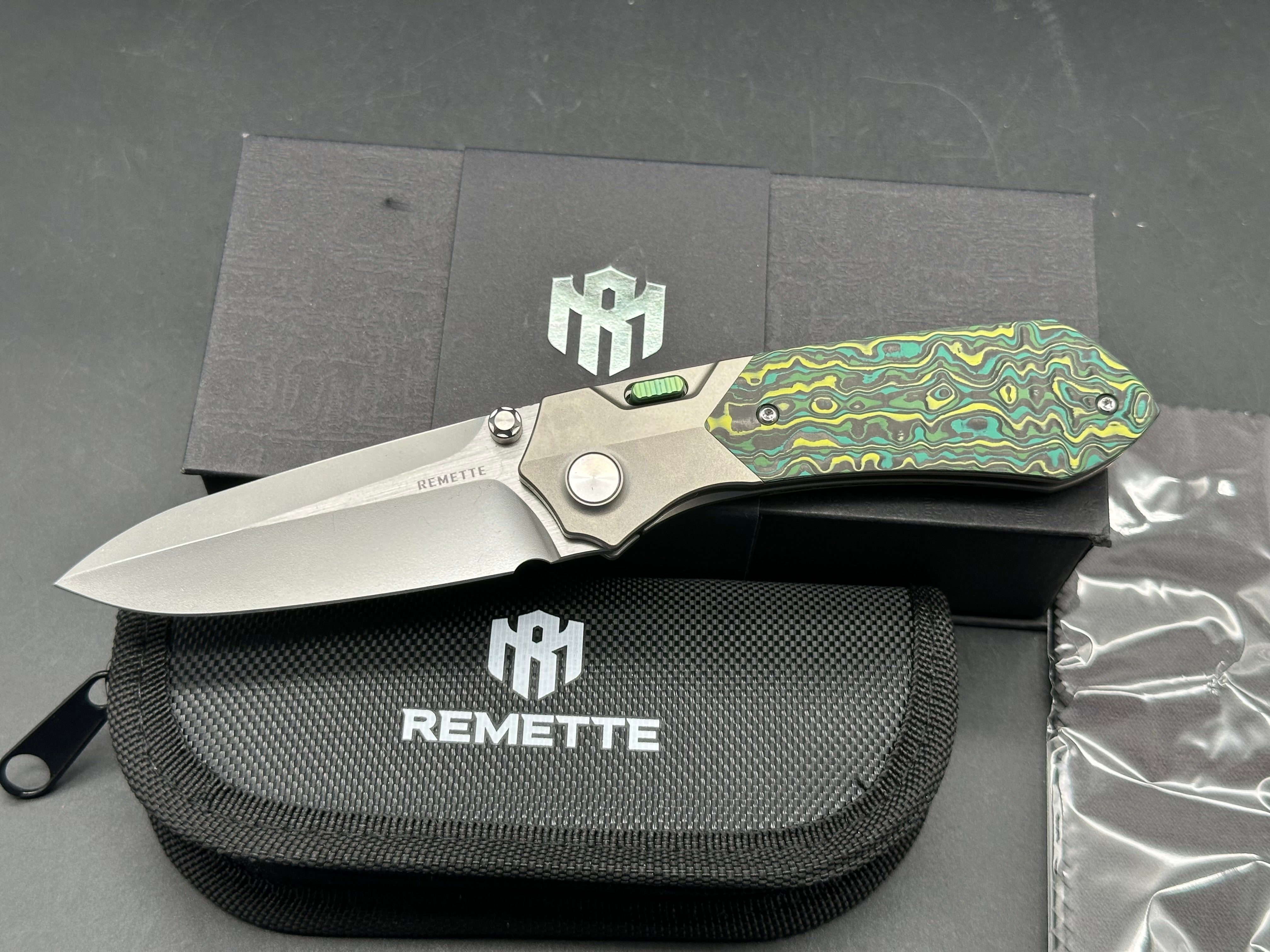 Remette RT Meteor Titanium Handles w/ Green Carbon Fiber Inlays & M390