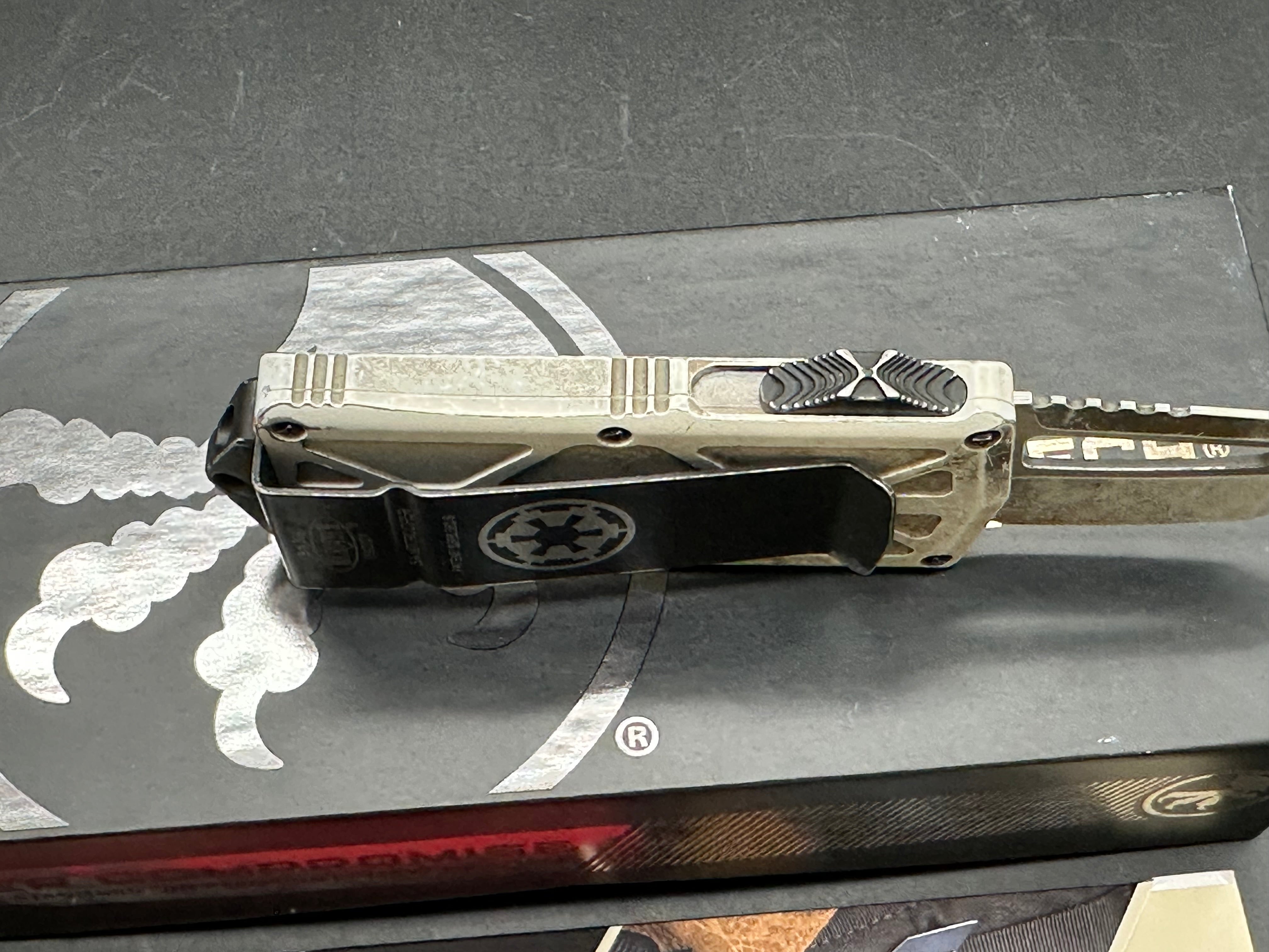 Microtech Exocet Sandtrooper Signature Series T/E OTF Auto - Distressed White Tanto