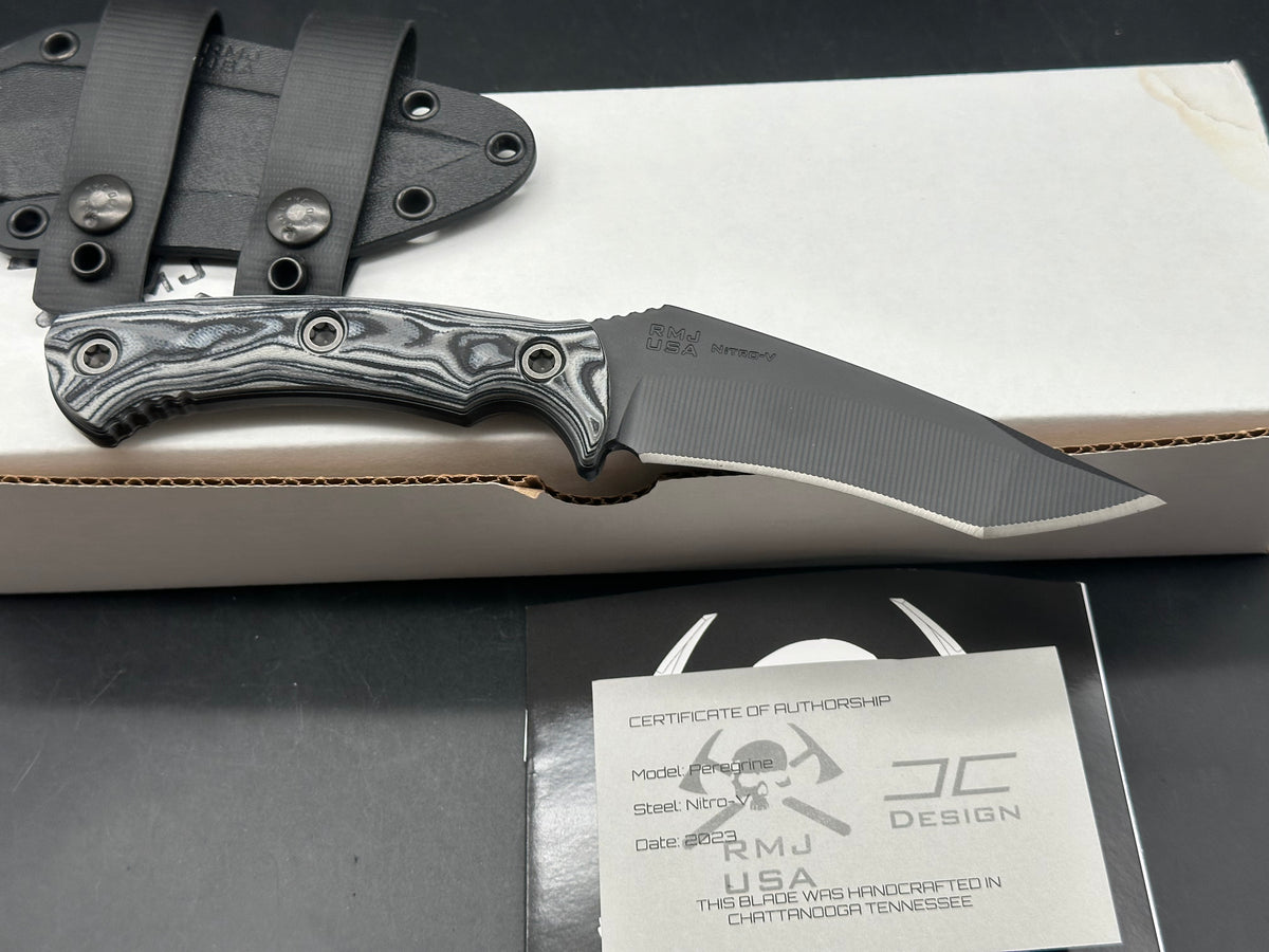 RMJ Tactical Peregrine DLT Exclusive with Urban Camo handles. Black Nitro-V blade