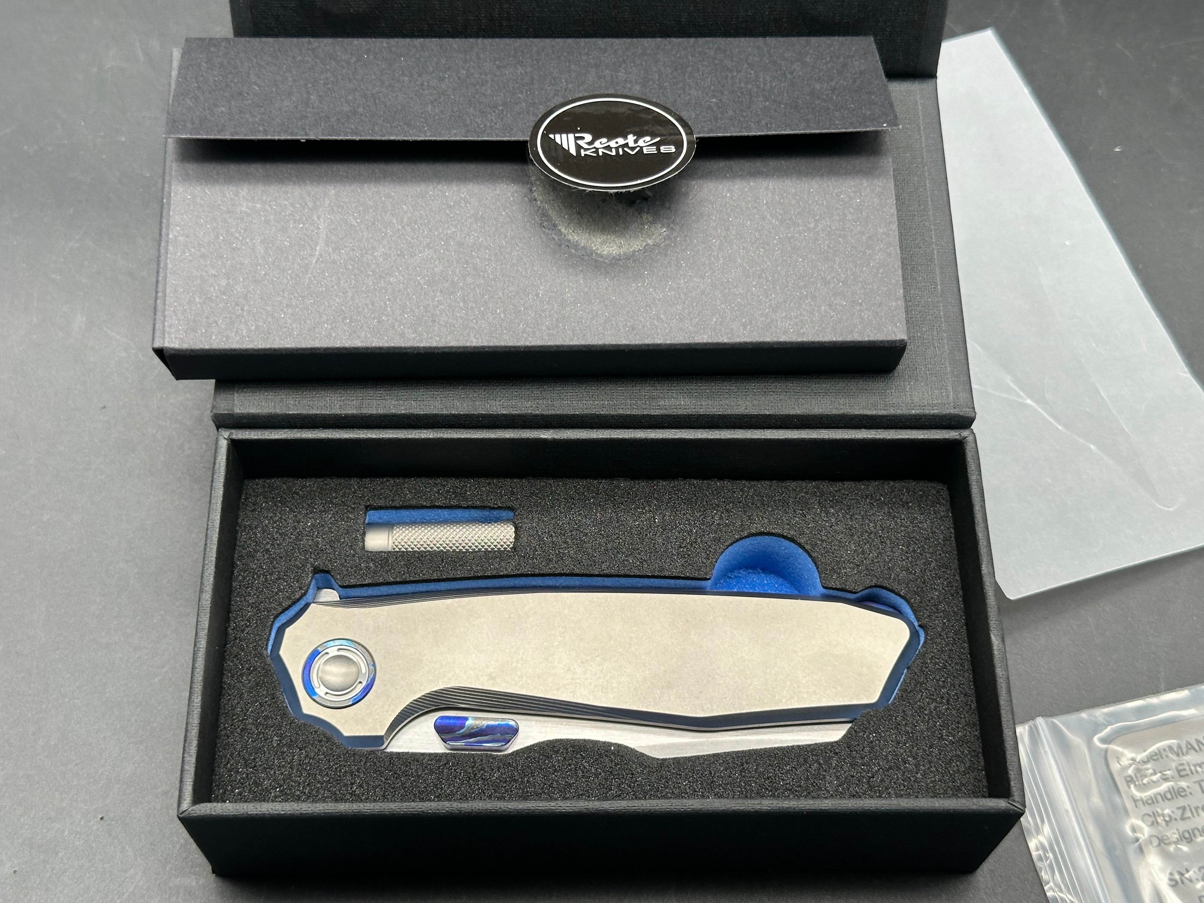 REATE KNIVES MANTIS FOLDING KNIFE SMOOTH BLASTED TITANIUM HANDLE HAND RUBBED ZIRCUTI HARDWARE ELMAX BLADE