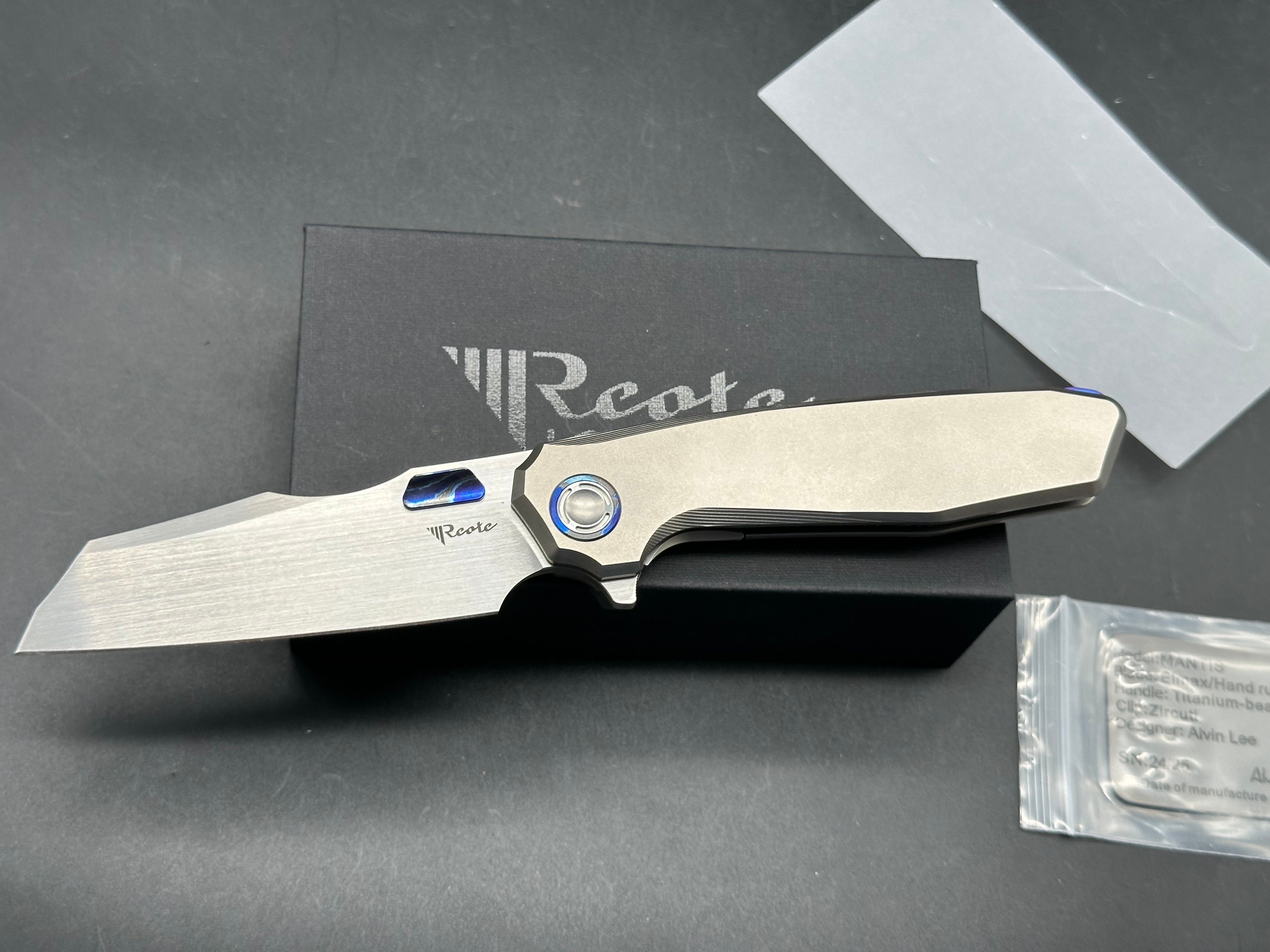 REATE KNIVES MANTIS FOLDING KNIFE SMOOTH BLASTED TITANIUM HANDLE HAND RUBBED ZIRCUTI HARDWARE ELMAX BLADE