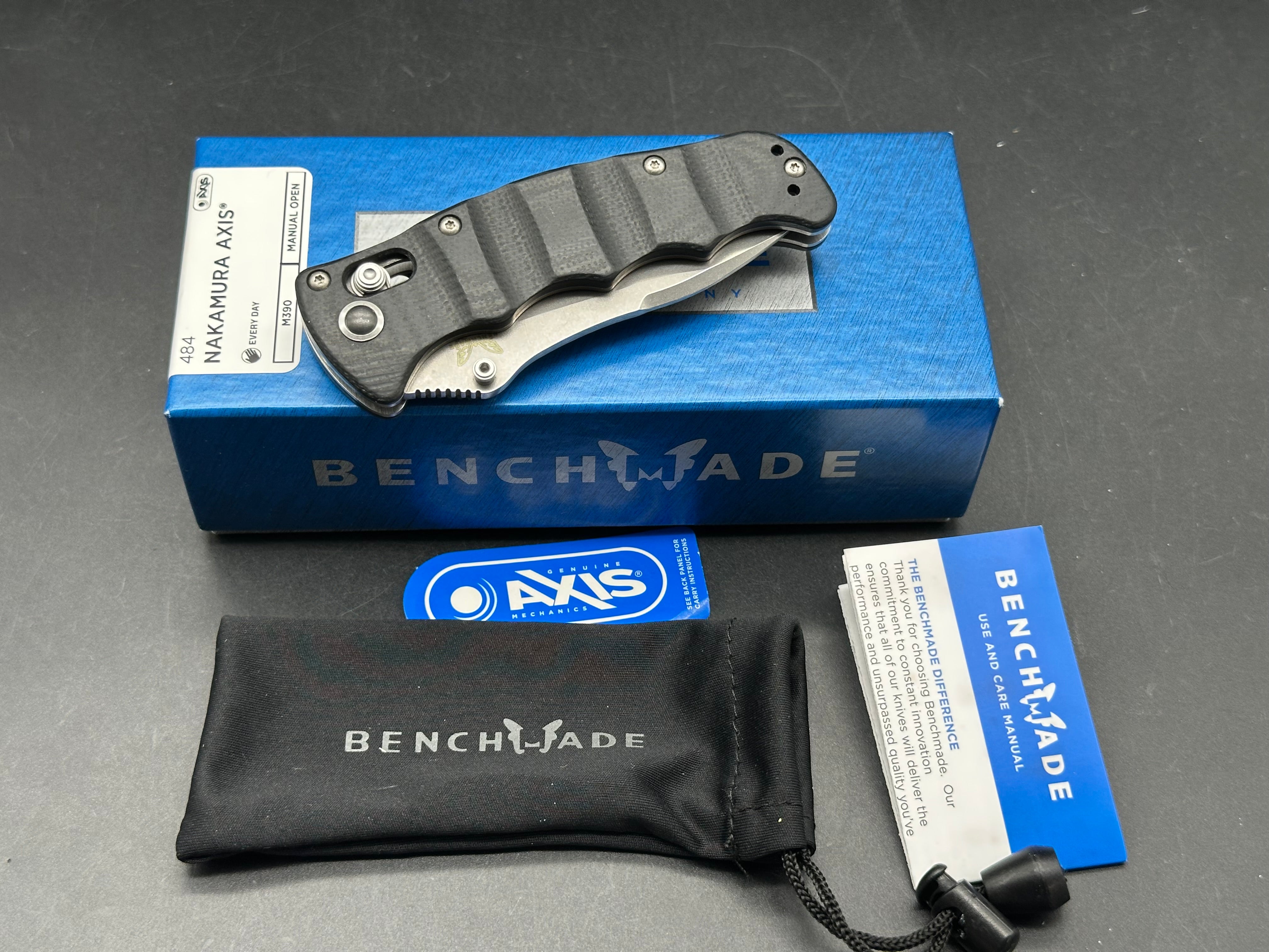 Benchmade 484 Nakamura AXIS Folding Knife 3.08" M390 Satin Plain Blade, G10 Handles