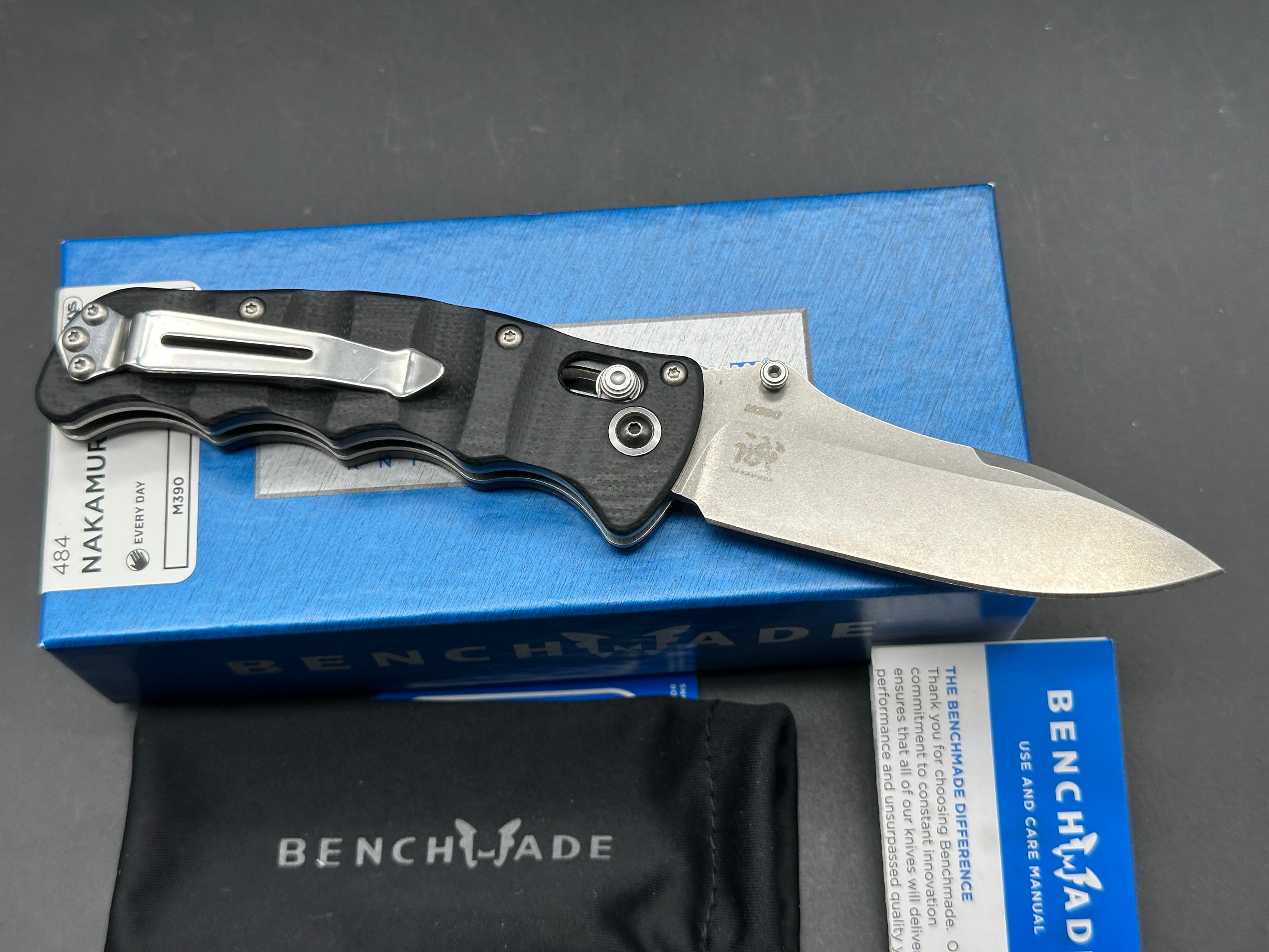 Benchmade 484 Nakamura AXIS Folding Knife 3.08" M390 Satin Plain Blade, G10 Handles