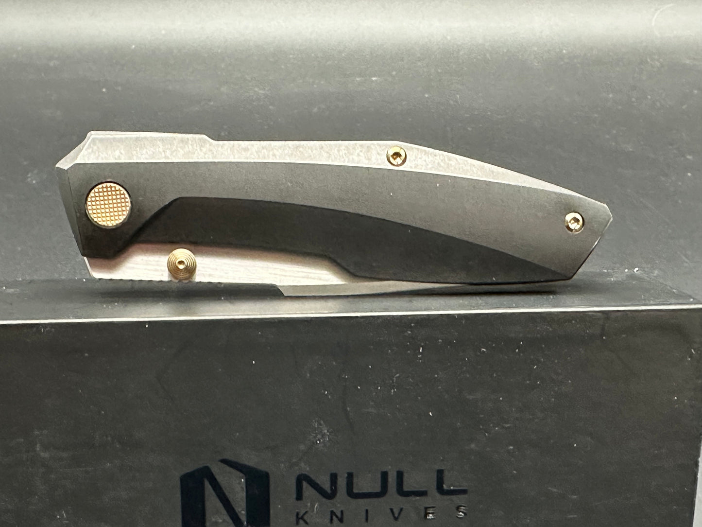 Null Knives Raiden/Black TI Handle Gold Hardware/Drop Point/Satin Bohler M390