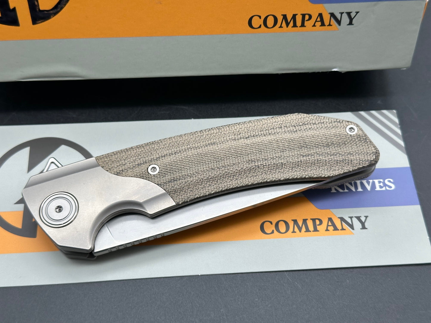 Maxace Goliath 3.0/Gray Ti Brown Micarta Handle Milled Ti Pocket Clip SLD Magic Blade