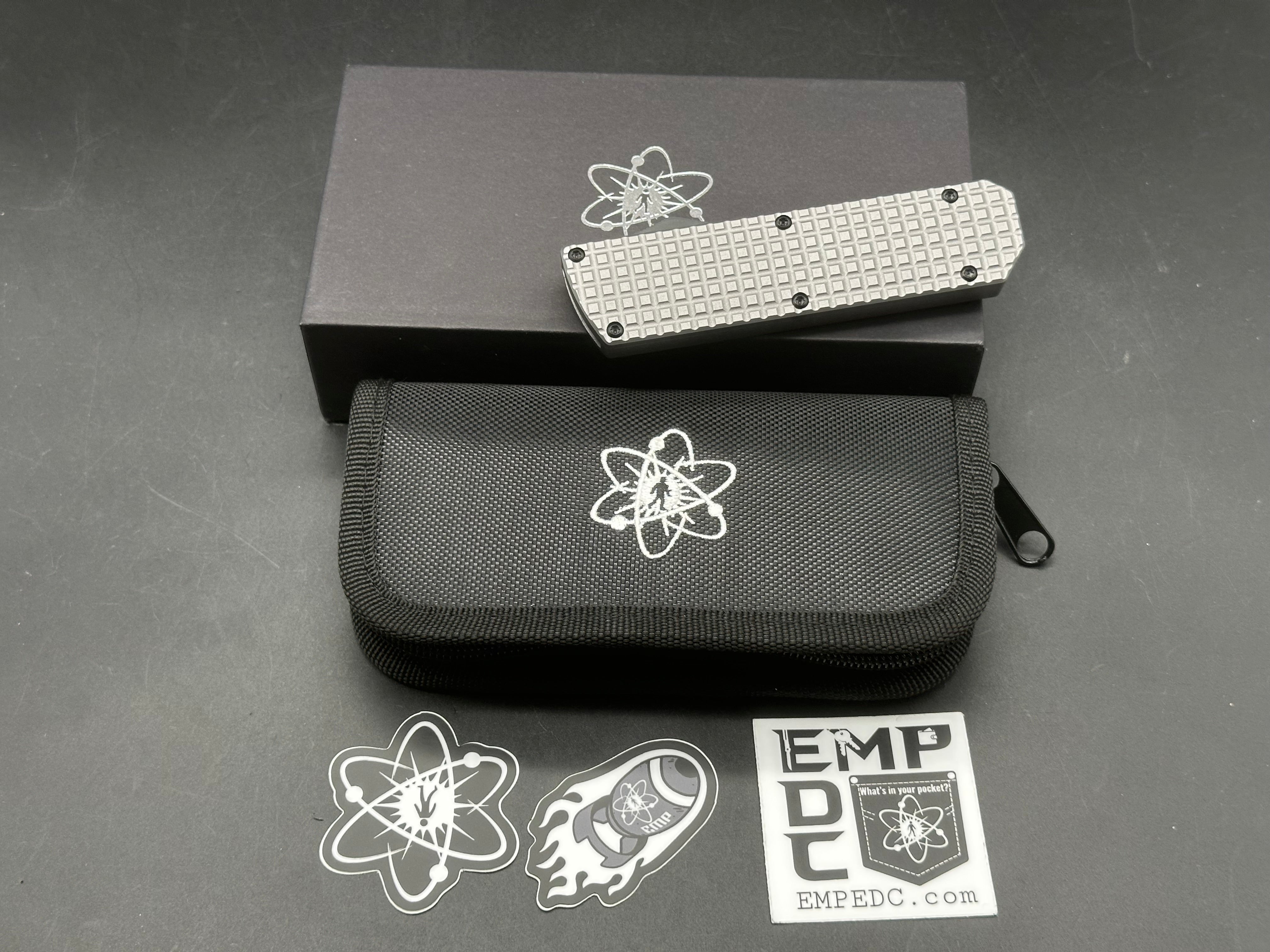 EMP EDC Bowie Pulse OTF, Stonewashed MagnaCut Blade, Milled Grey Aluminum Handles