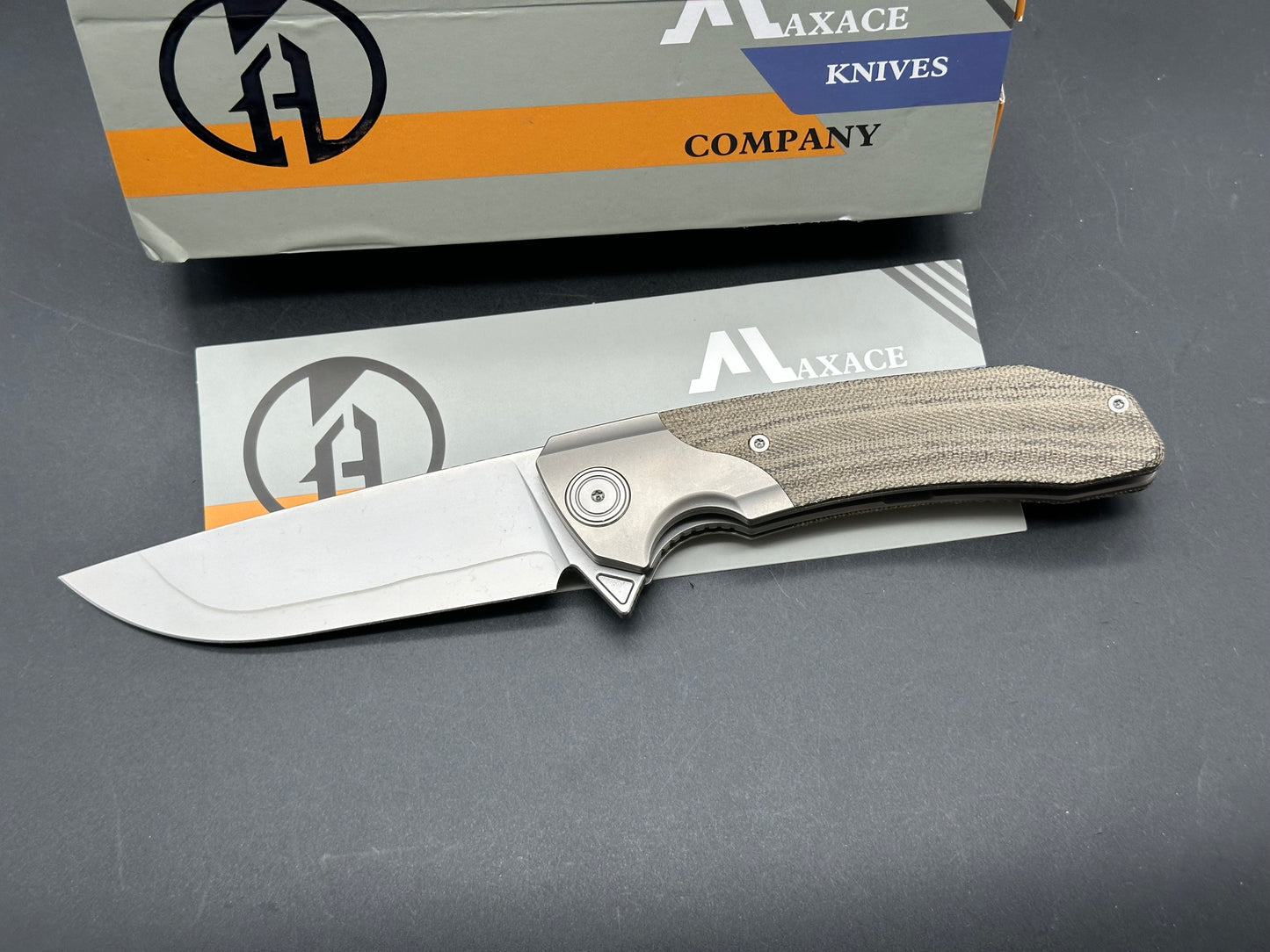 Maxace Goliath 3.0/Gray Ti Brown Micarta Handle Milled Ti Pocket Clip SLD Magic Blade