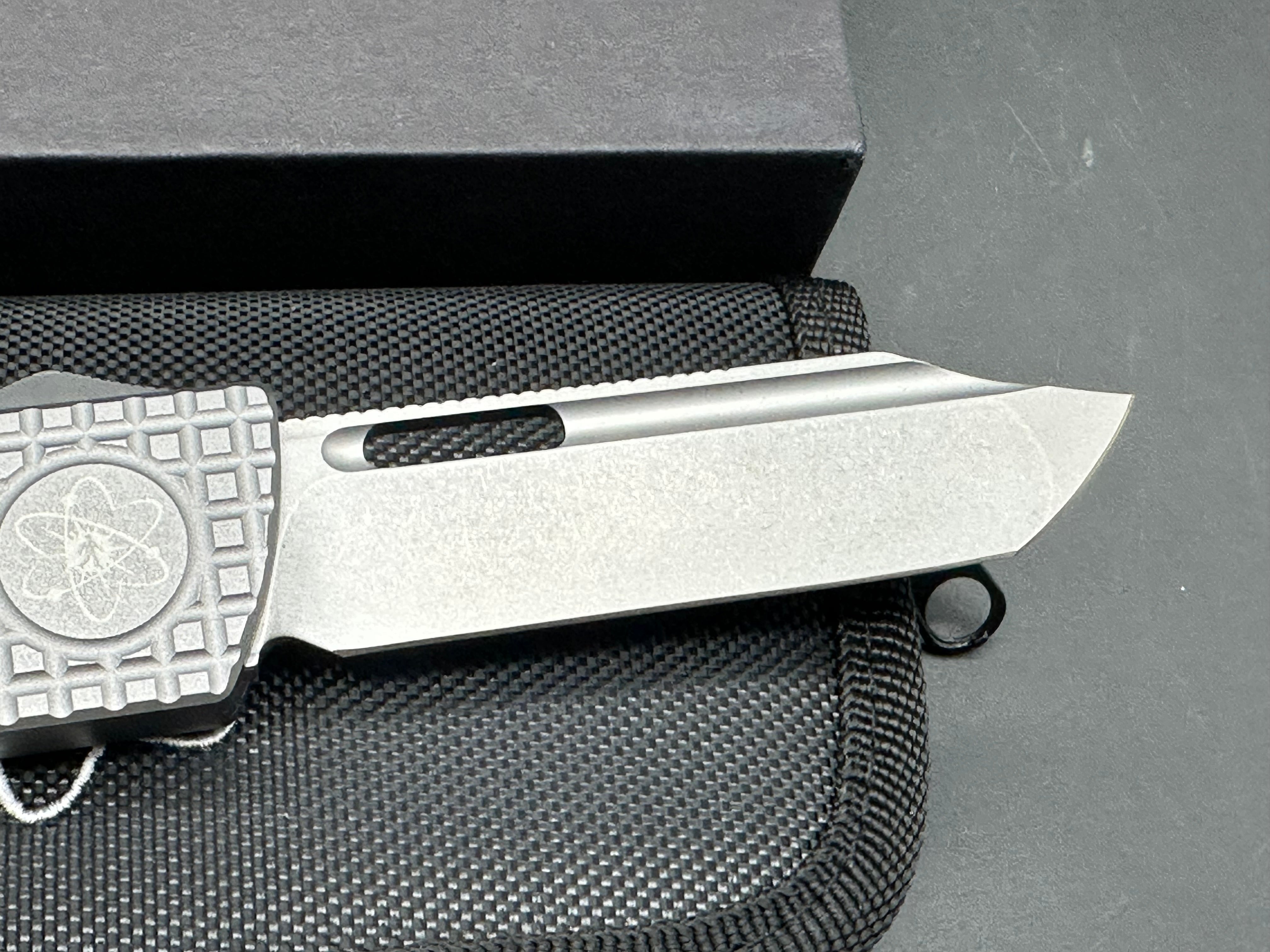 EMP EDC Bowie Pulse OTF, Stonewashed MagnaCut Blade, Milled Grey Aluminum Handles