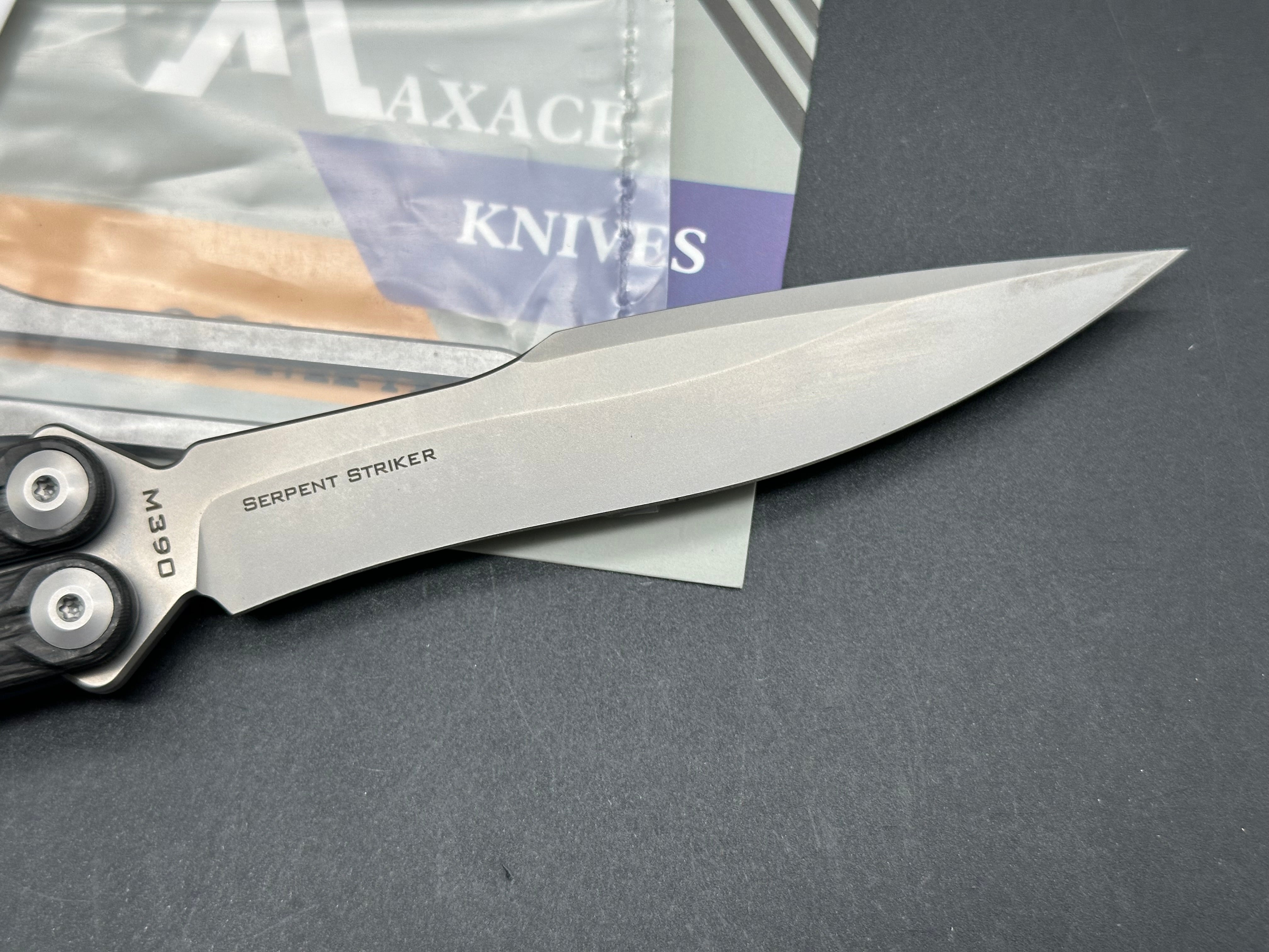 Maxace/ Midnight Cat Serpent Striker V3 Balisong/Blue Ti Liners Carbon –  LuvThemKnives