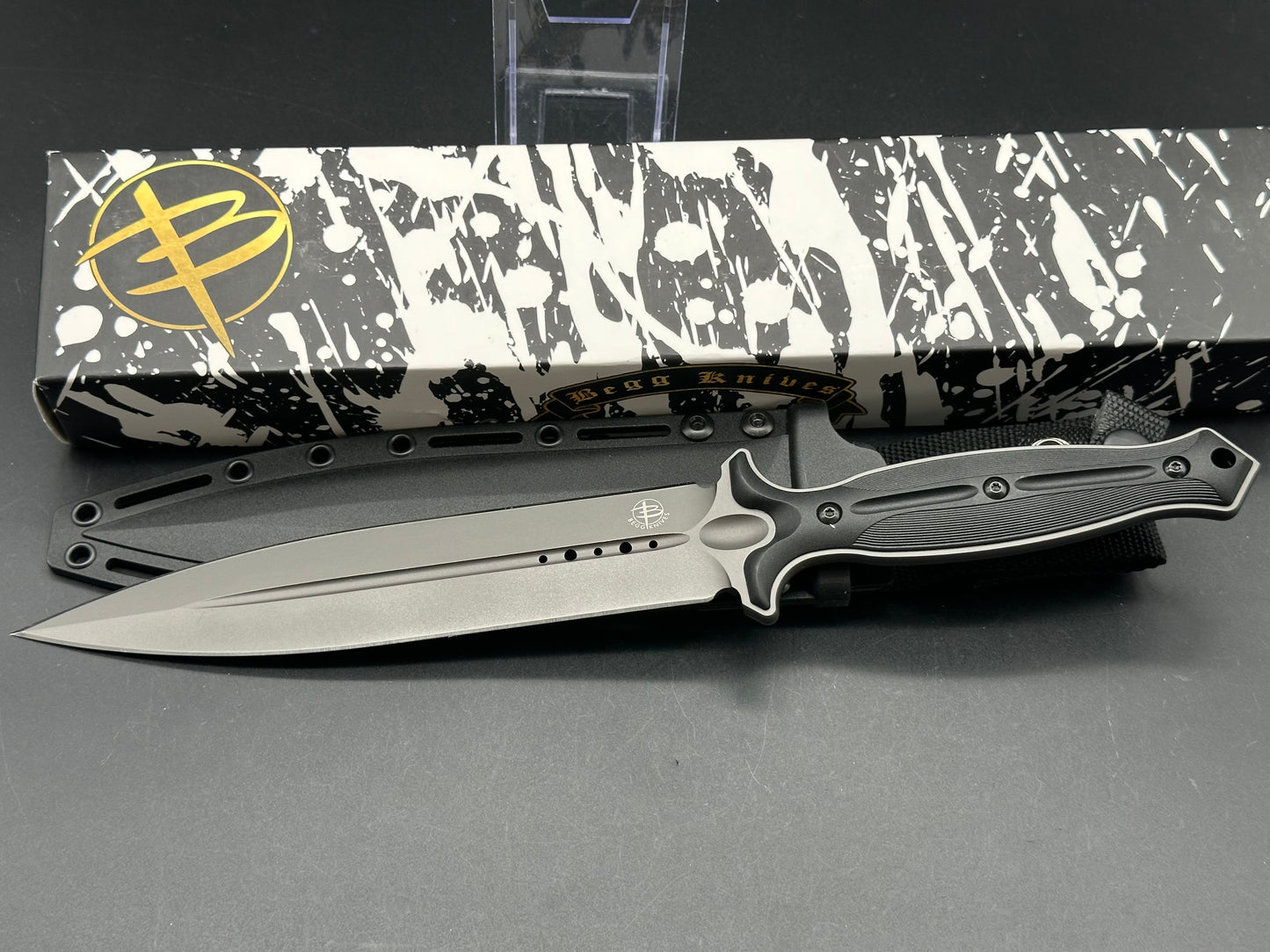 Todd Begg Knives Filoso Dagger 8"/Fixed Blade/Black G-10 Handle/Grey DLC 1095