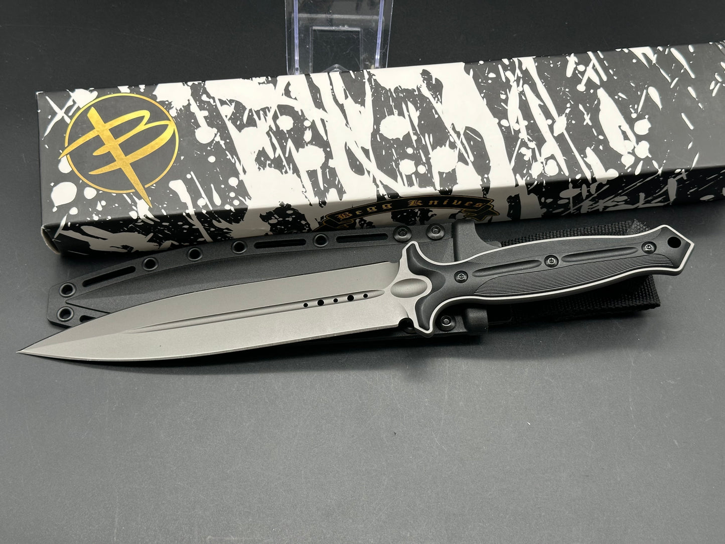 Todd Begg Knives Filoso Dagger 8"/Fixed Blade/Black G-10 Handle/Grey DLC 1095