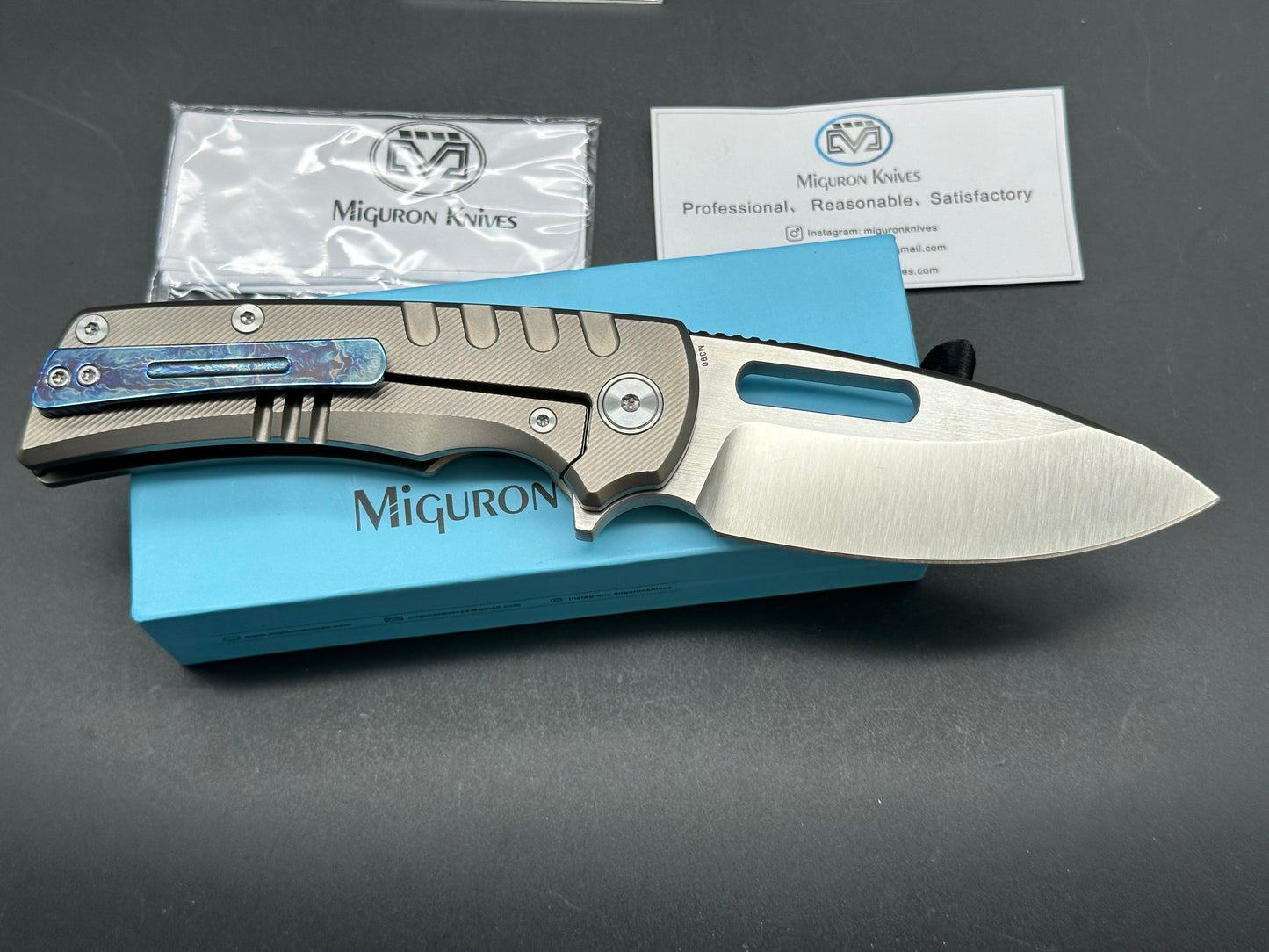 Miguron Knives Arma Grey Ti Frame & Satin Hardware M390