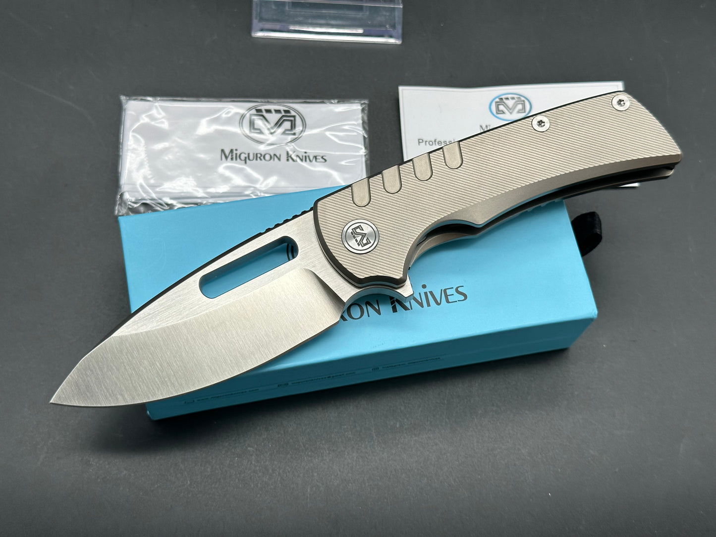 Miguron Knives Arma Grey Ti Frame & Satin Hardware M390