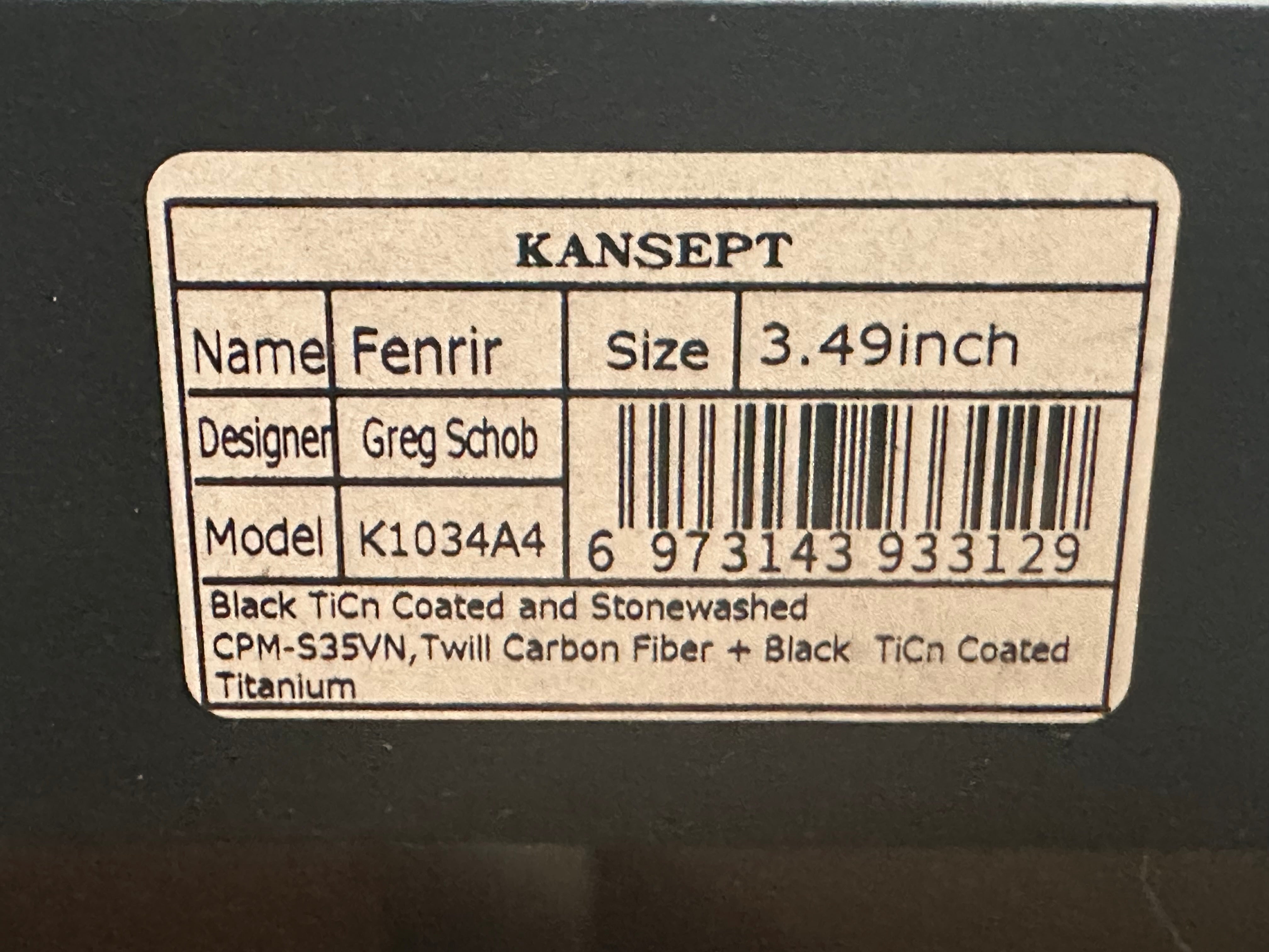 Kansept Fenrir Twill CF/Black Titanium - LNIB