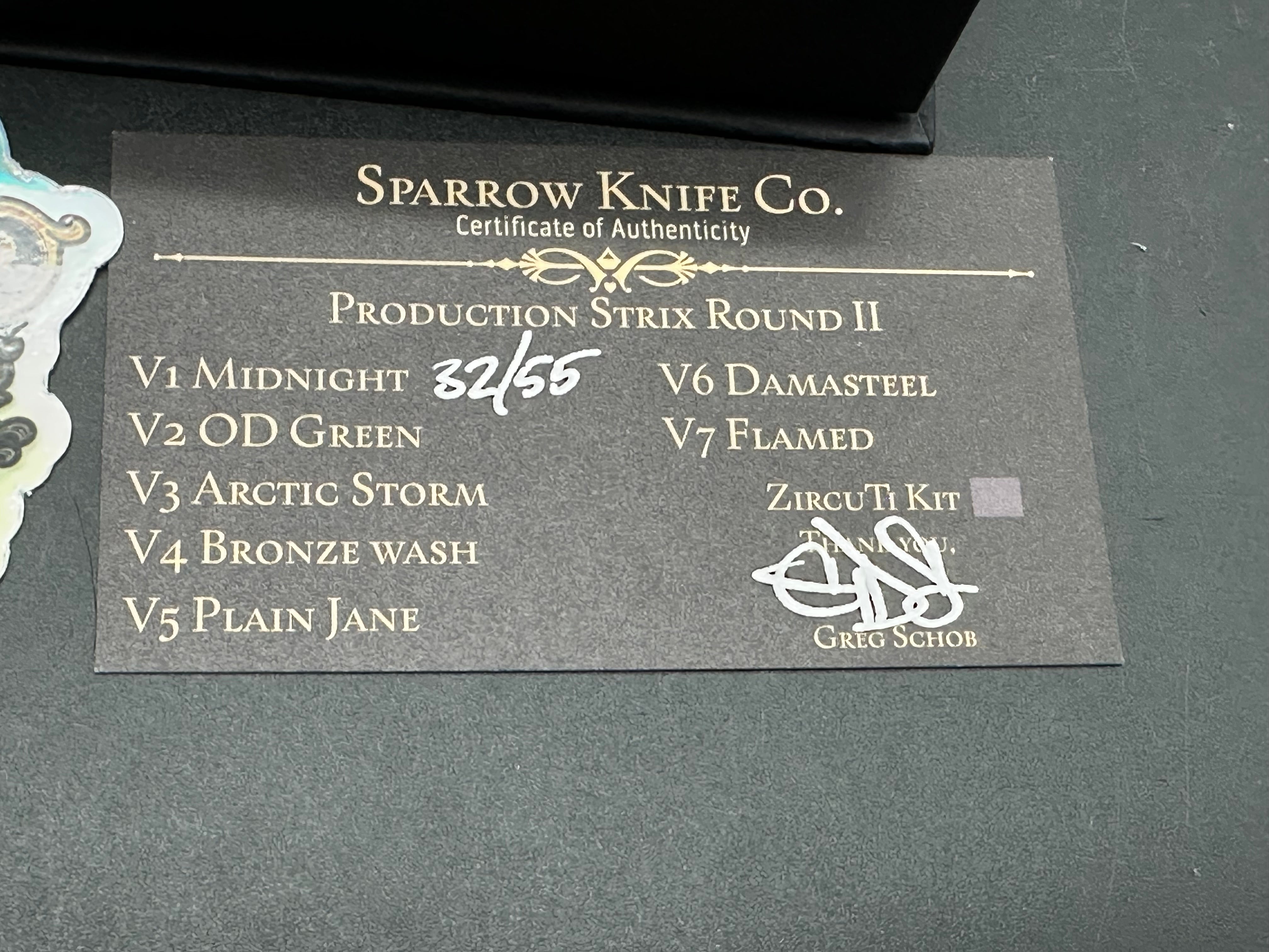 Sparrow Knife Co. Production Strix Round II (V1 Midnight) #32/55, Black Stonewashed DLC Hollow-Ground MagnaCut Blade